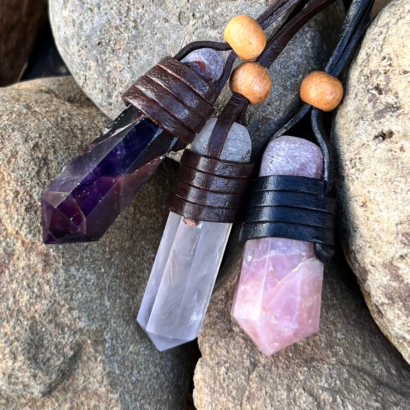 Clear Quartz Pendant on Leather
