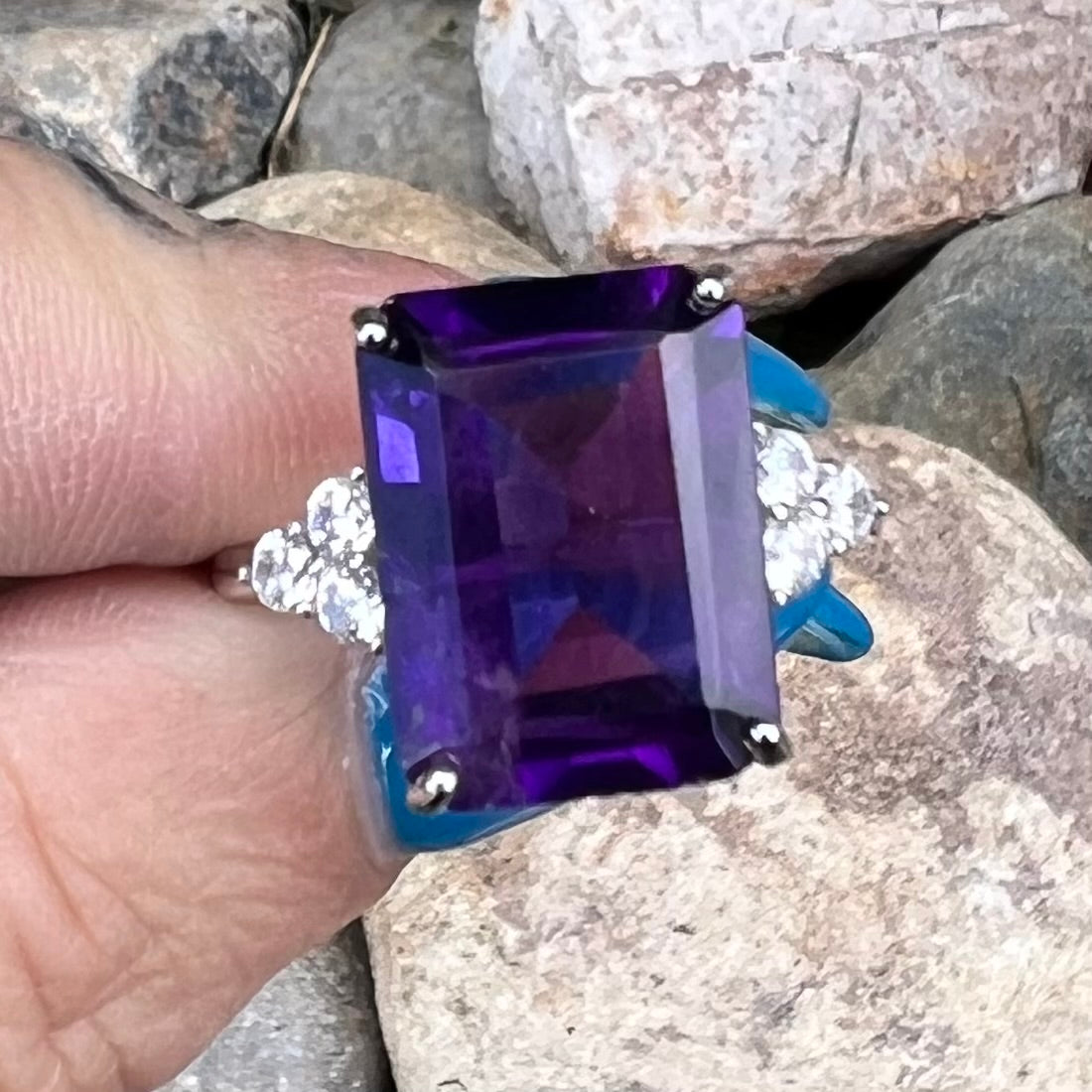 Amethyst & Moissonite Sterling Silver Ring ~ 10