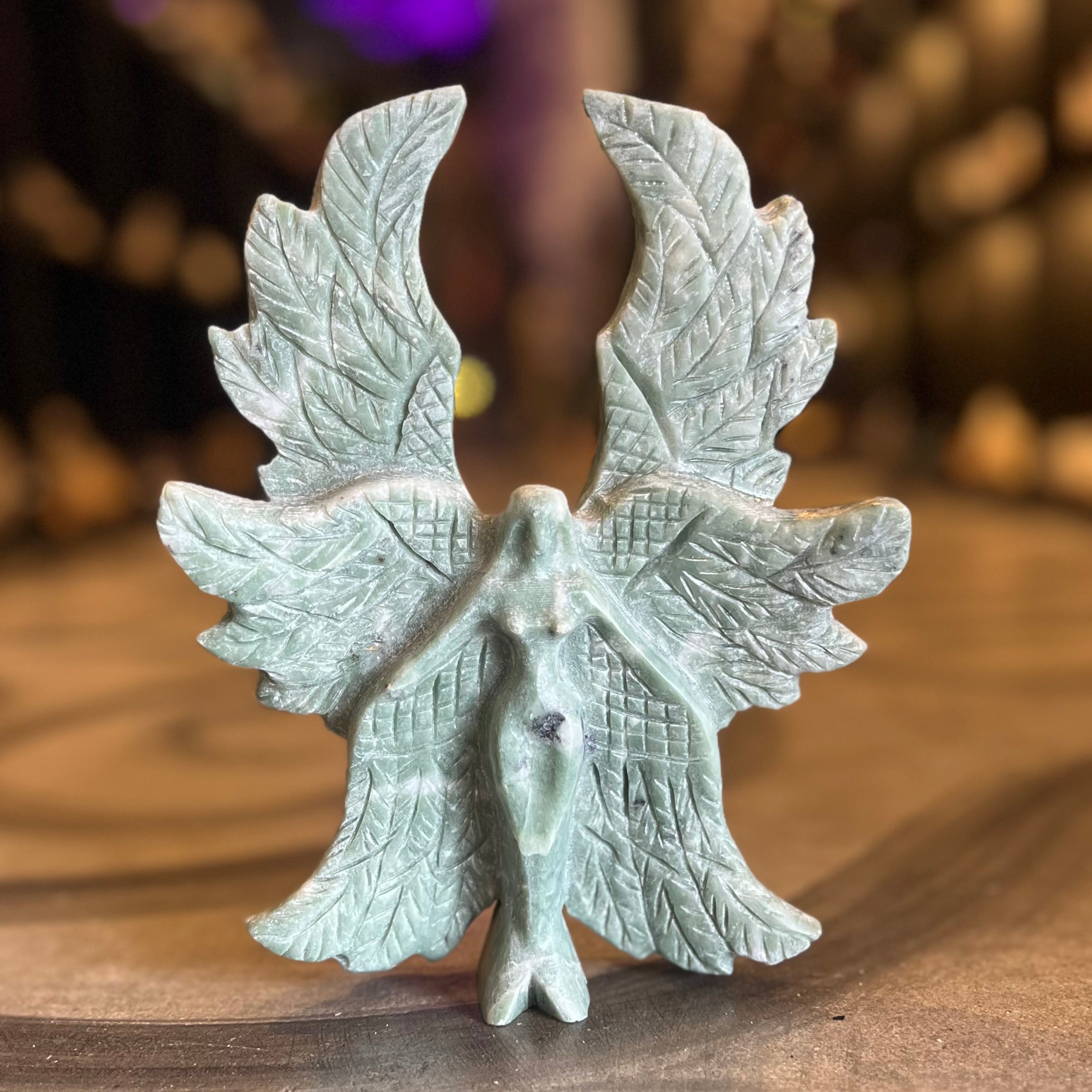 Green Jade Goddess Angel Carving