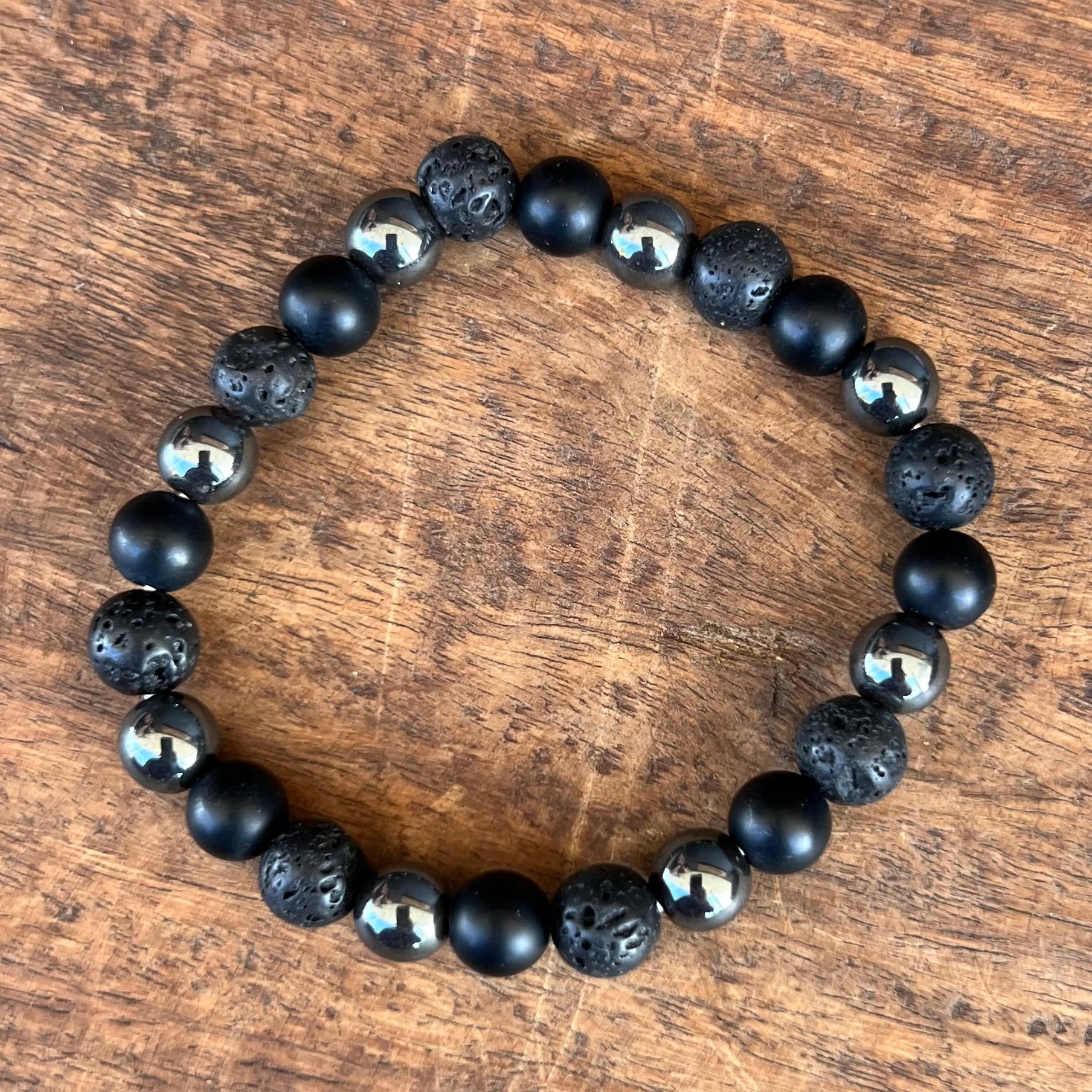 Hematite, Black Obsidian & Lava Stone Triple Protection Bracelet