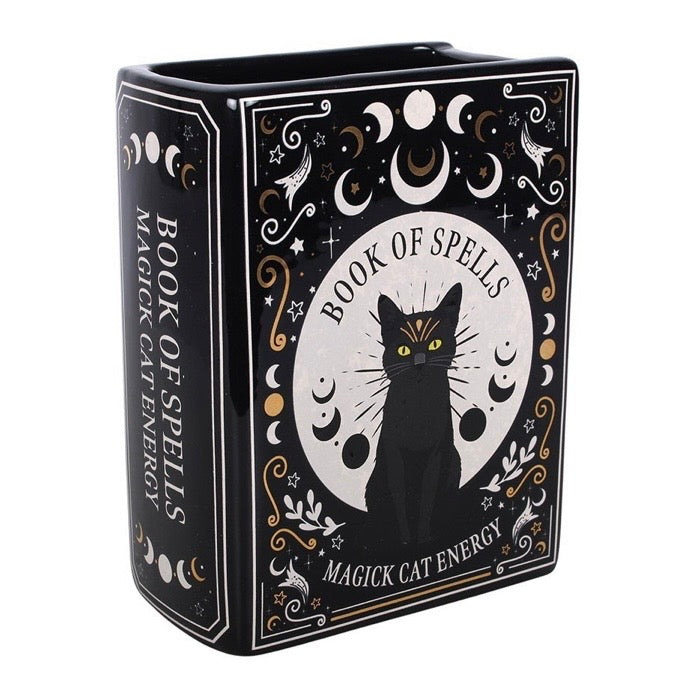 Black Cat Magick Book Shaped Flower Vase