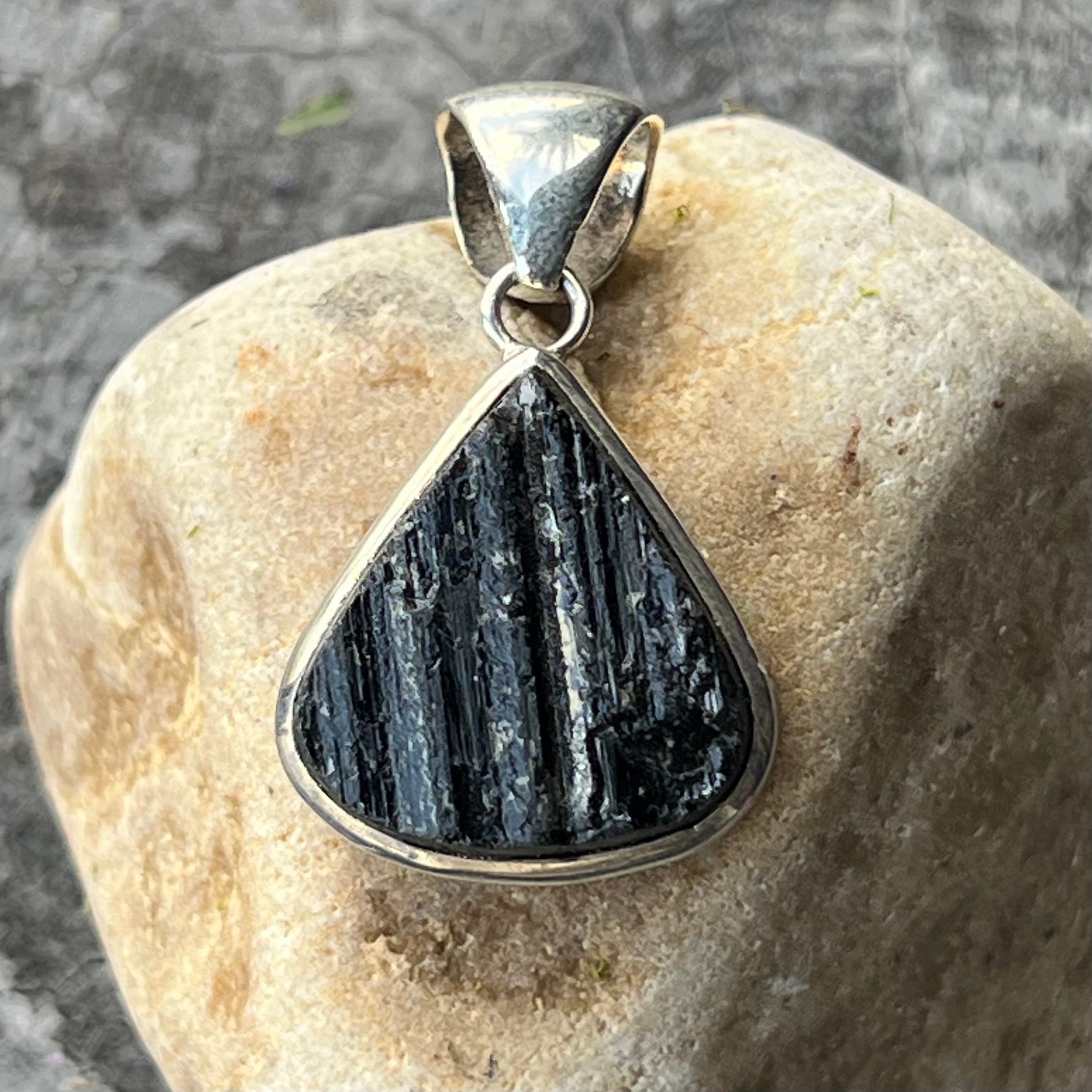 SALE ~ Black Tourmaline ~ Sterling Silver Pendant