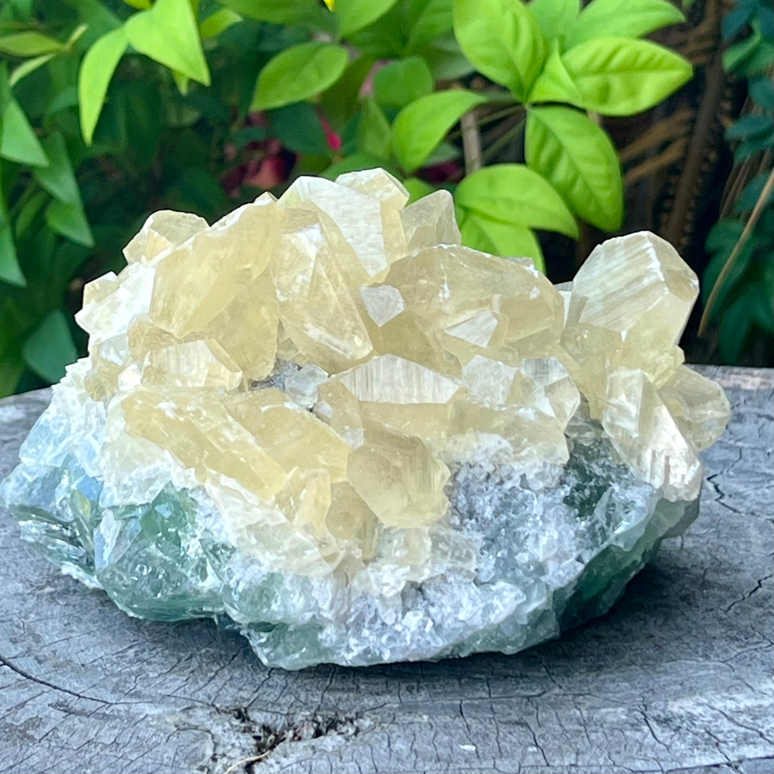 Natural Green Fluorite with Calcite