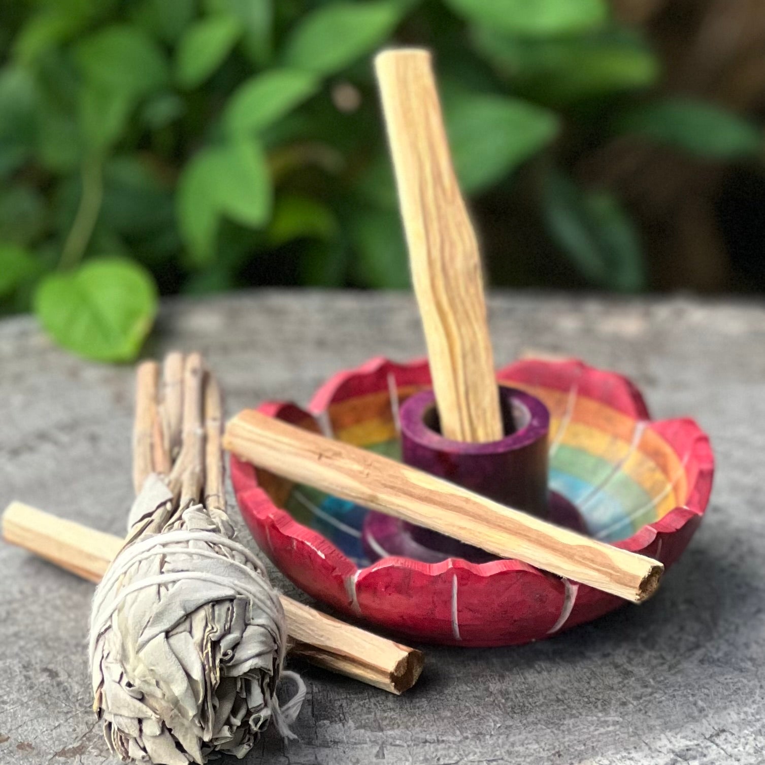 Palo Santo Soapstone Burner ~ Chakra Rainbow
