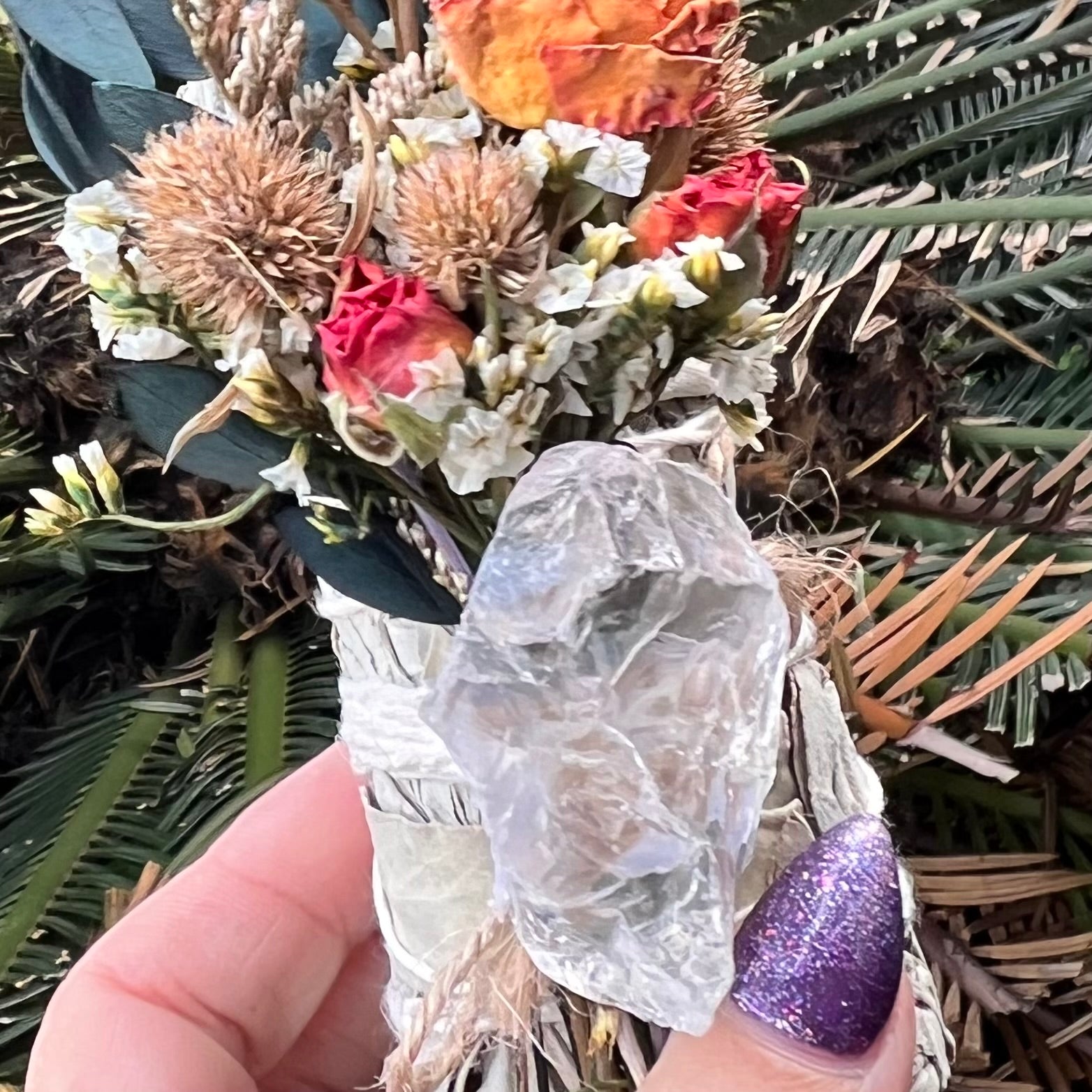 White Sage Botanical Bundle with Flowers & Clear Quartz