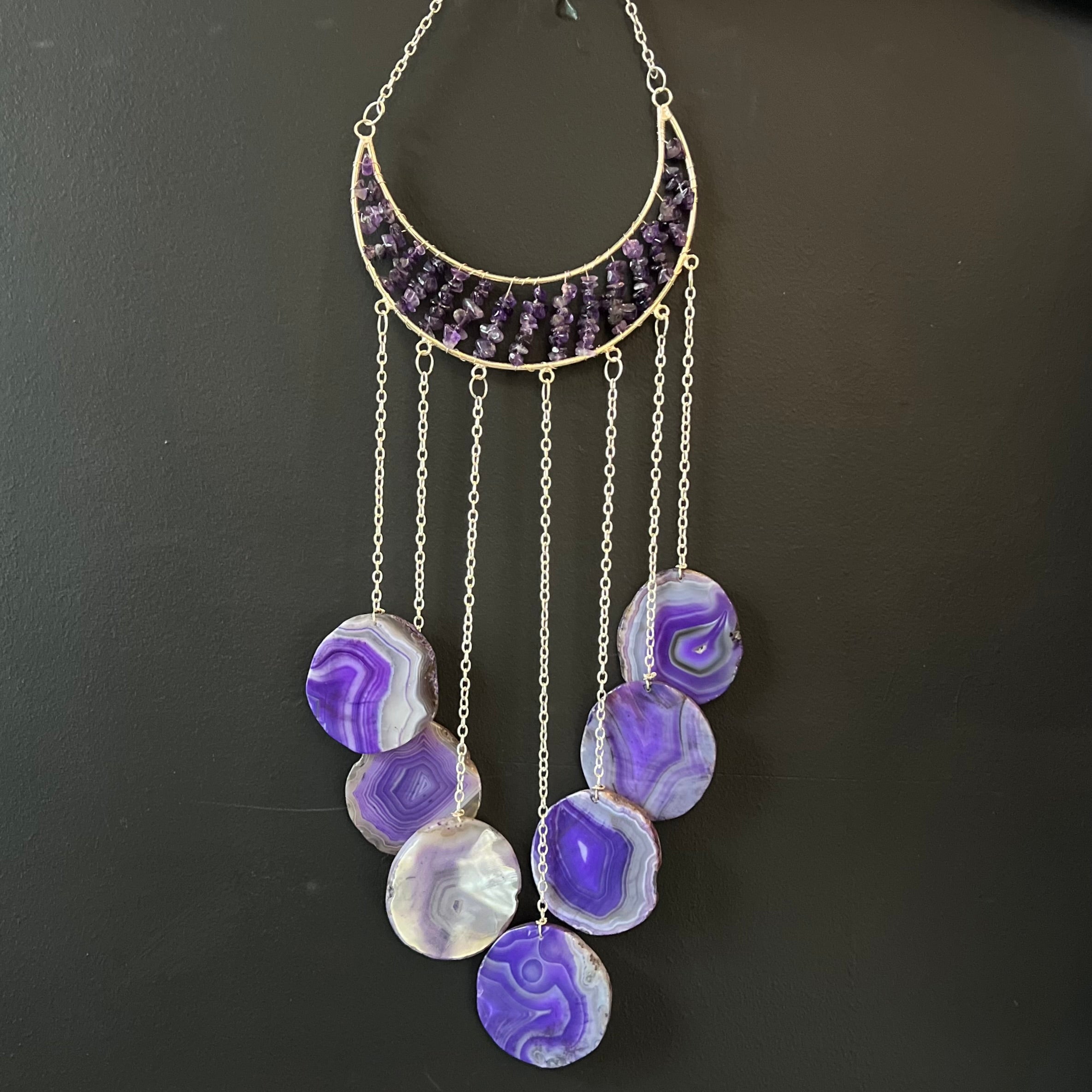 Amethyst ~ Dyed Agate ~ Crescent Moon ~ Silver