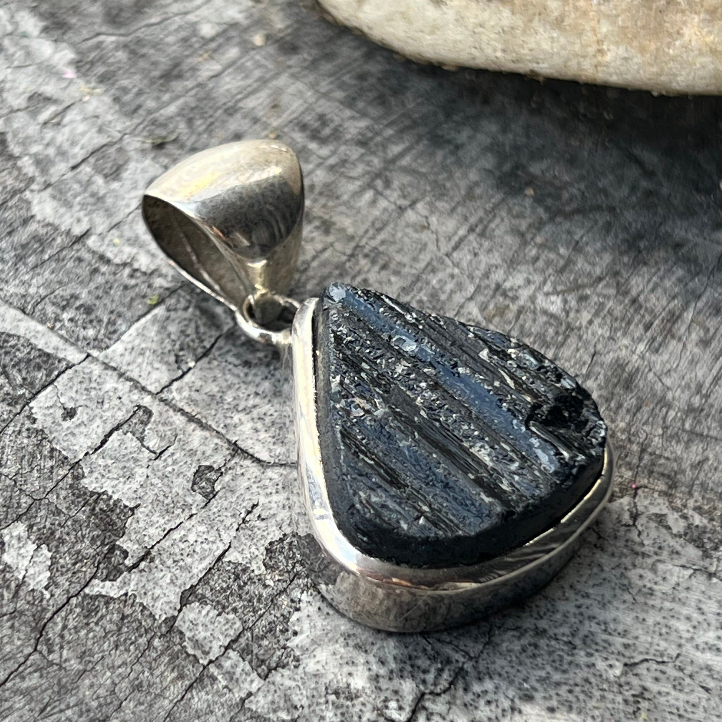 SALE ~ Black Tourmaline ~ Sterling Silver Pendant