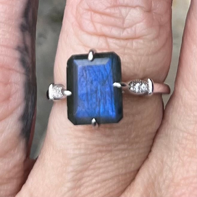 Labradorite with Topaz ~ Sterling Silver Ring ~ Size 6