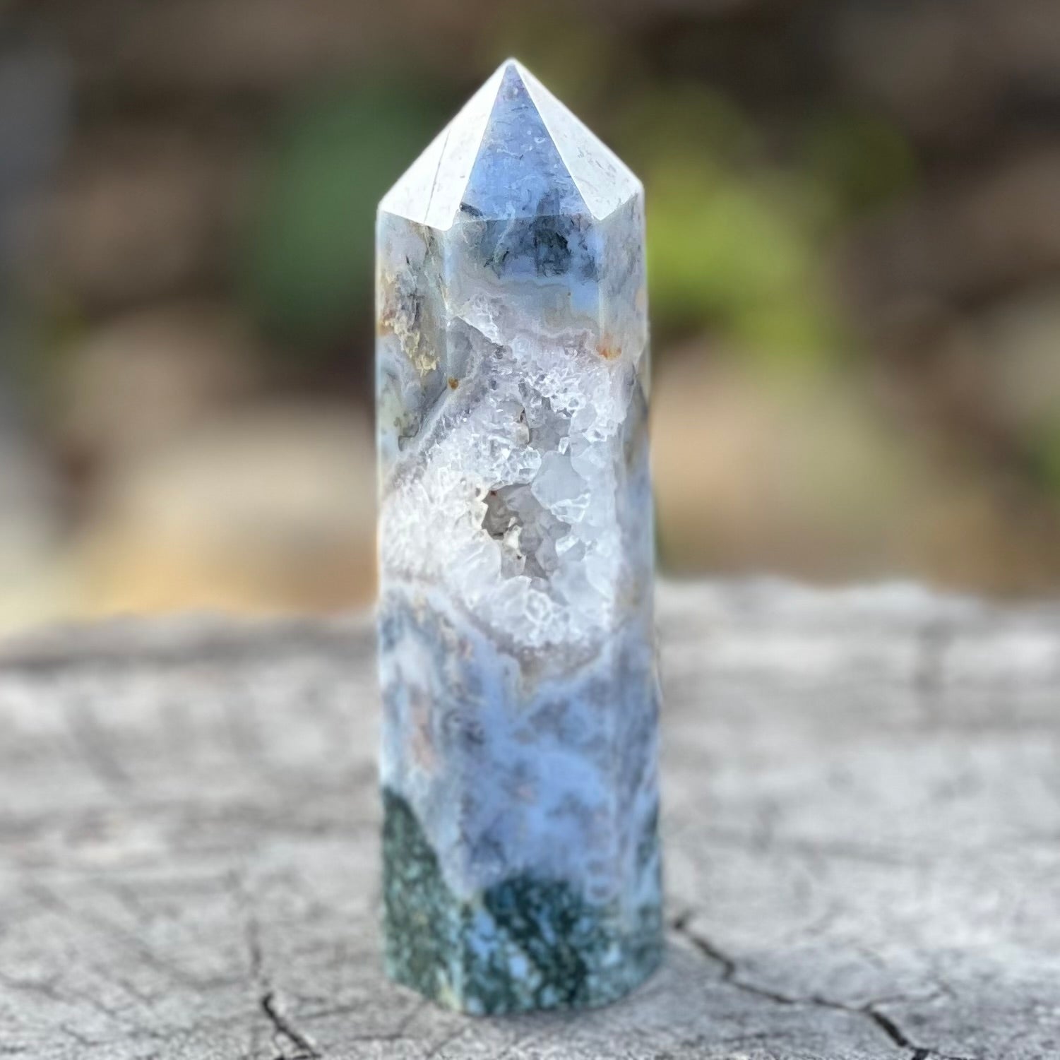 Large Moss Agate Crystal Tower