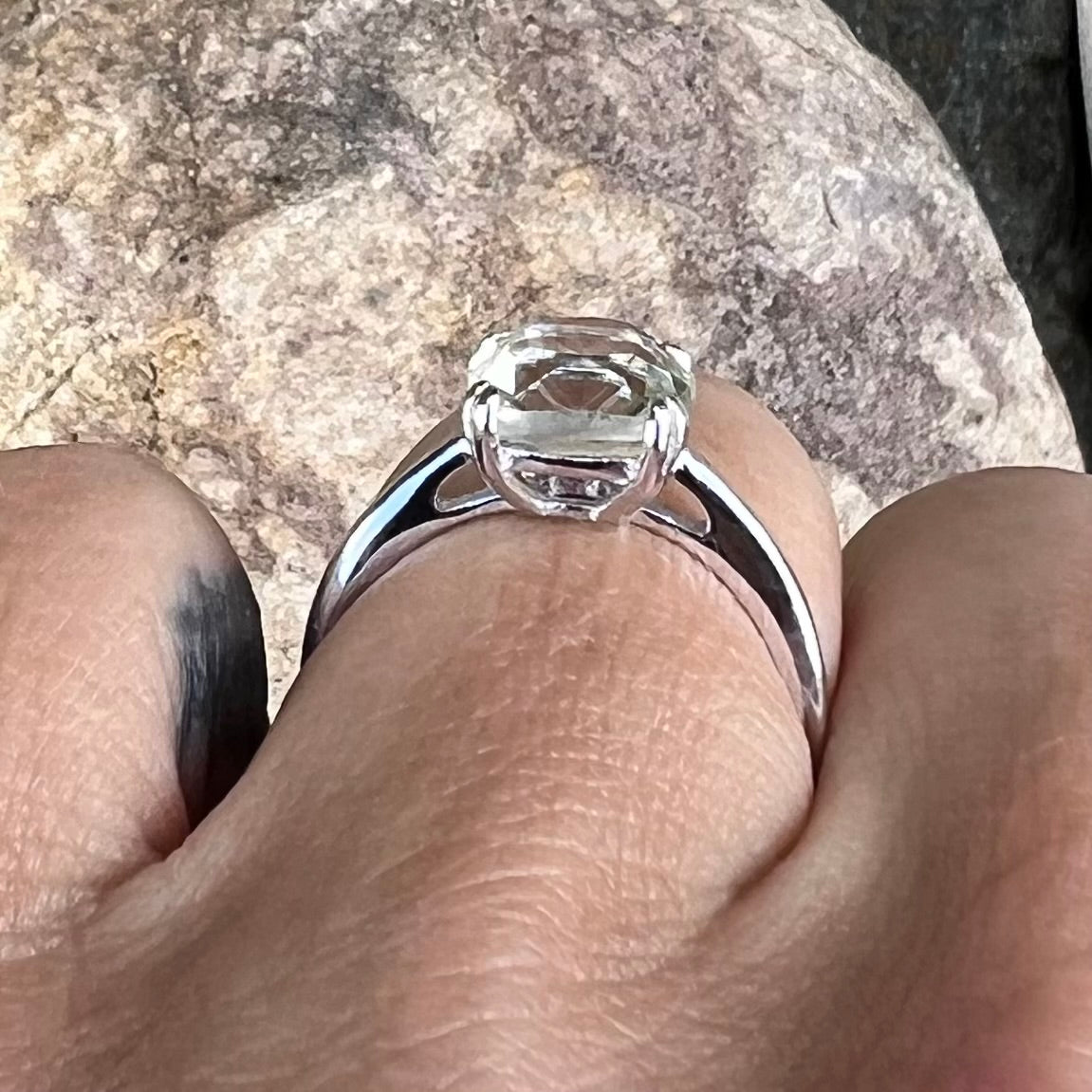 Green Amethyst Sterling Silver Ring ~ 6