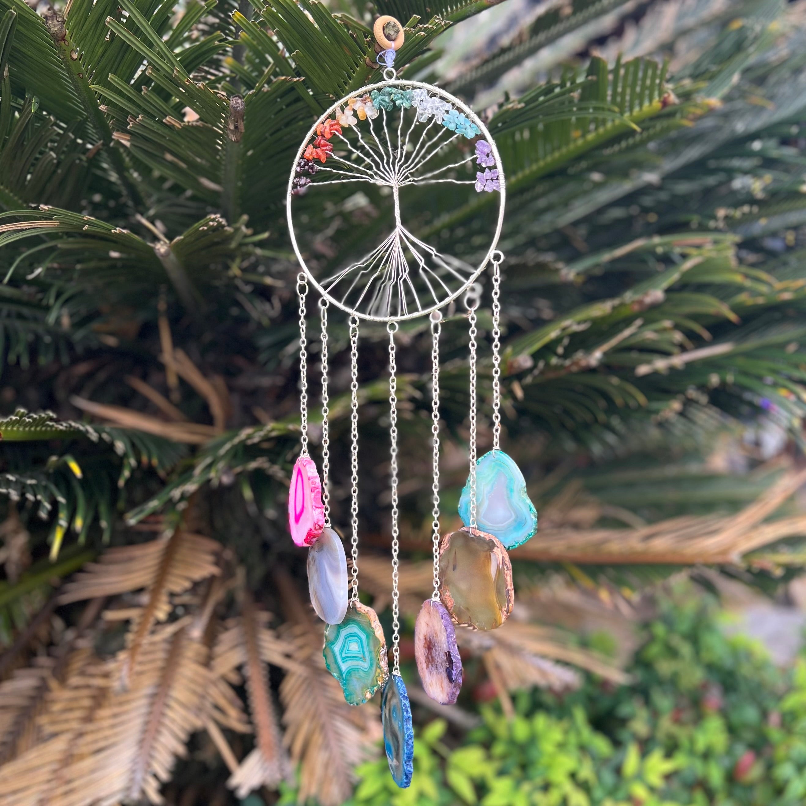 Chakra ~ Dyed Agate ~ Tree Of Life Hanger ~ Silver