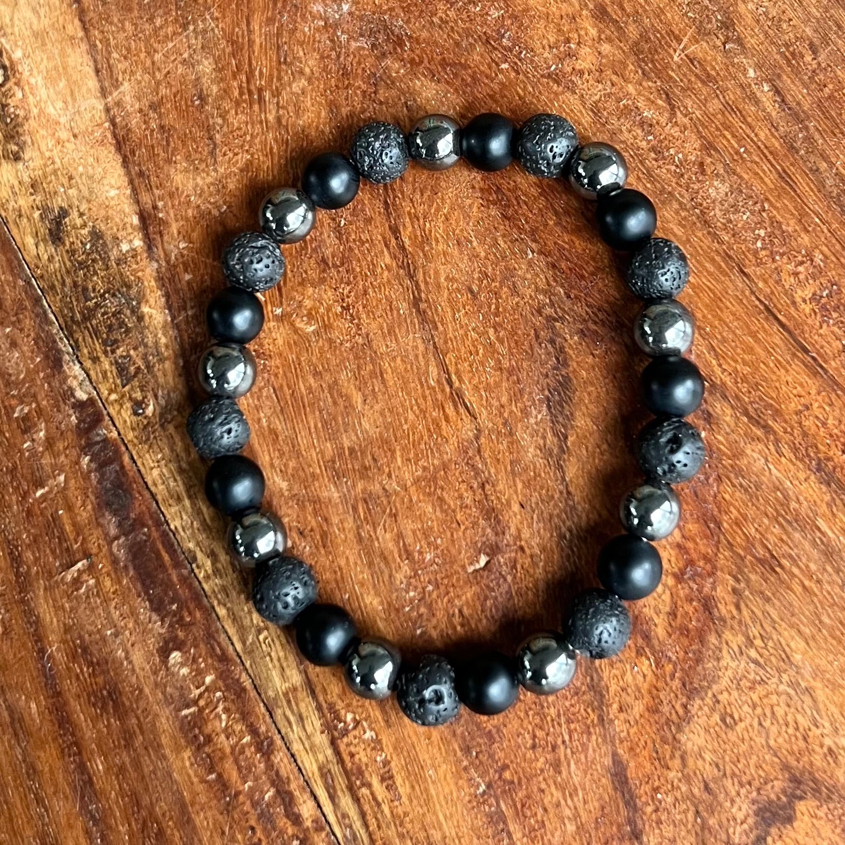 Men’s ~ Hematite, Black Obsidian & Lava Stone Triple Protection Bracelet