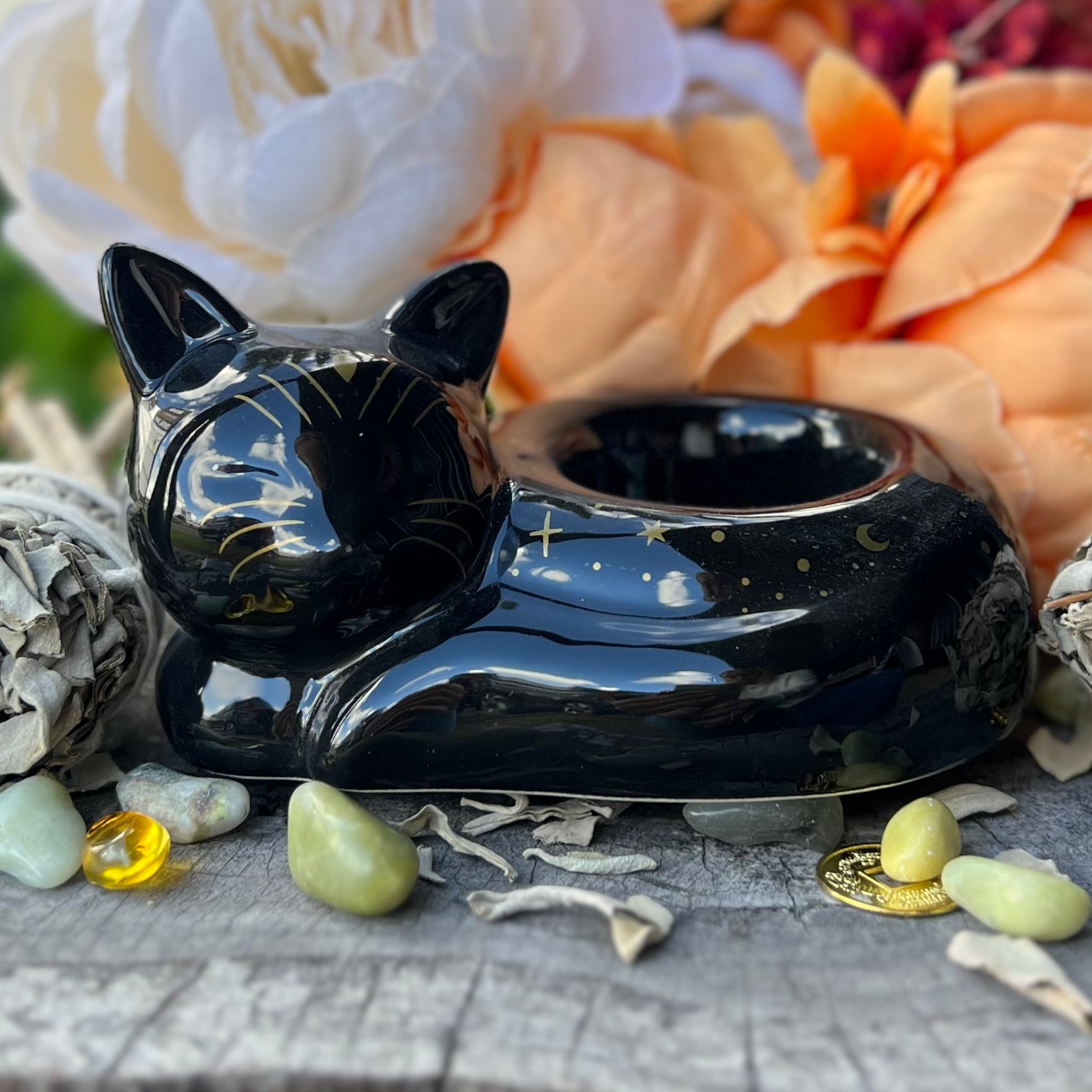 Black Cat Magick ~ Ceramic Tealight Holder