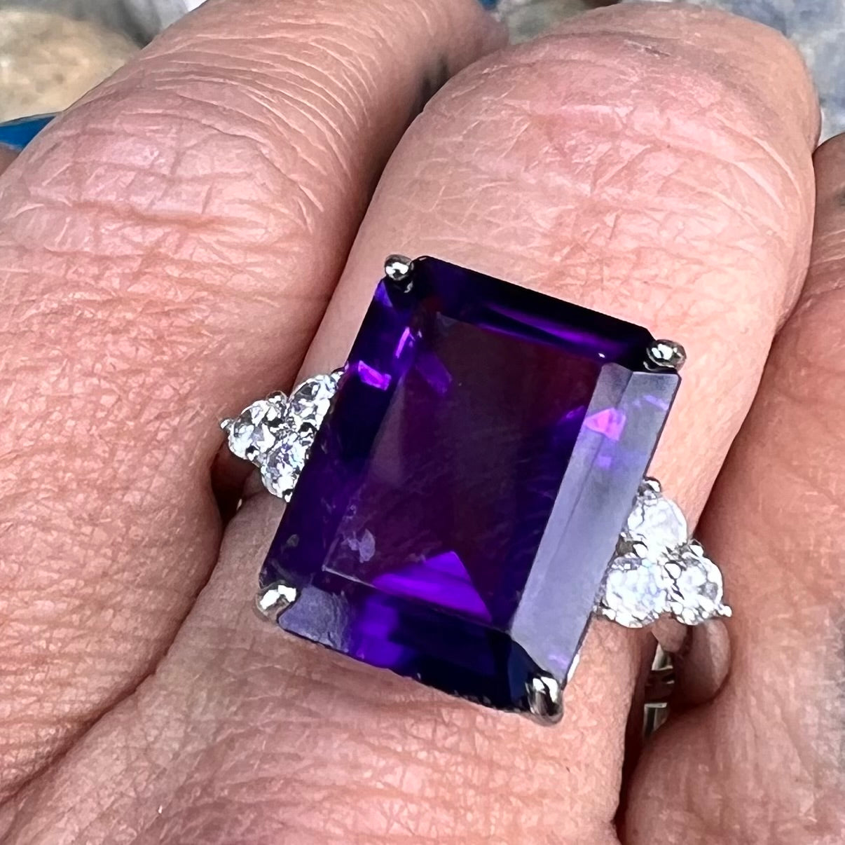 Amethyst & Moissonite Sterling Silver Ring ~ 10
