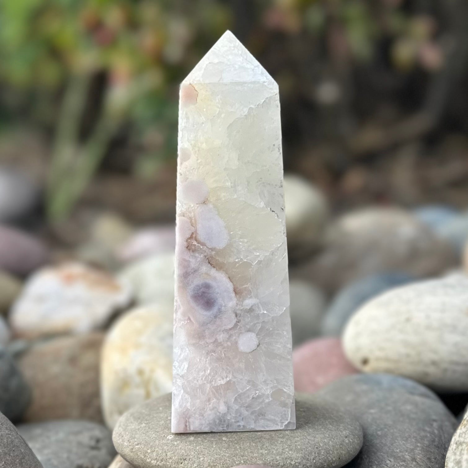Pink Amethyst and Flower Agate Tower