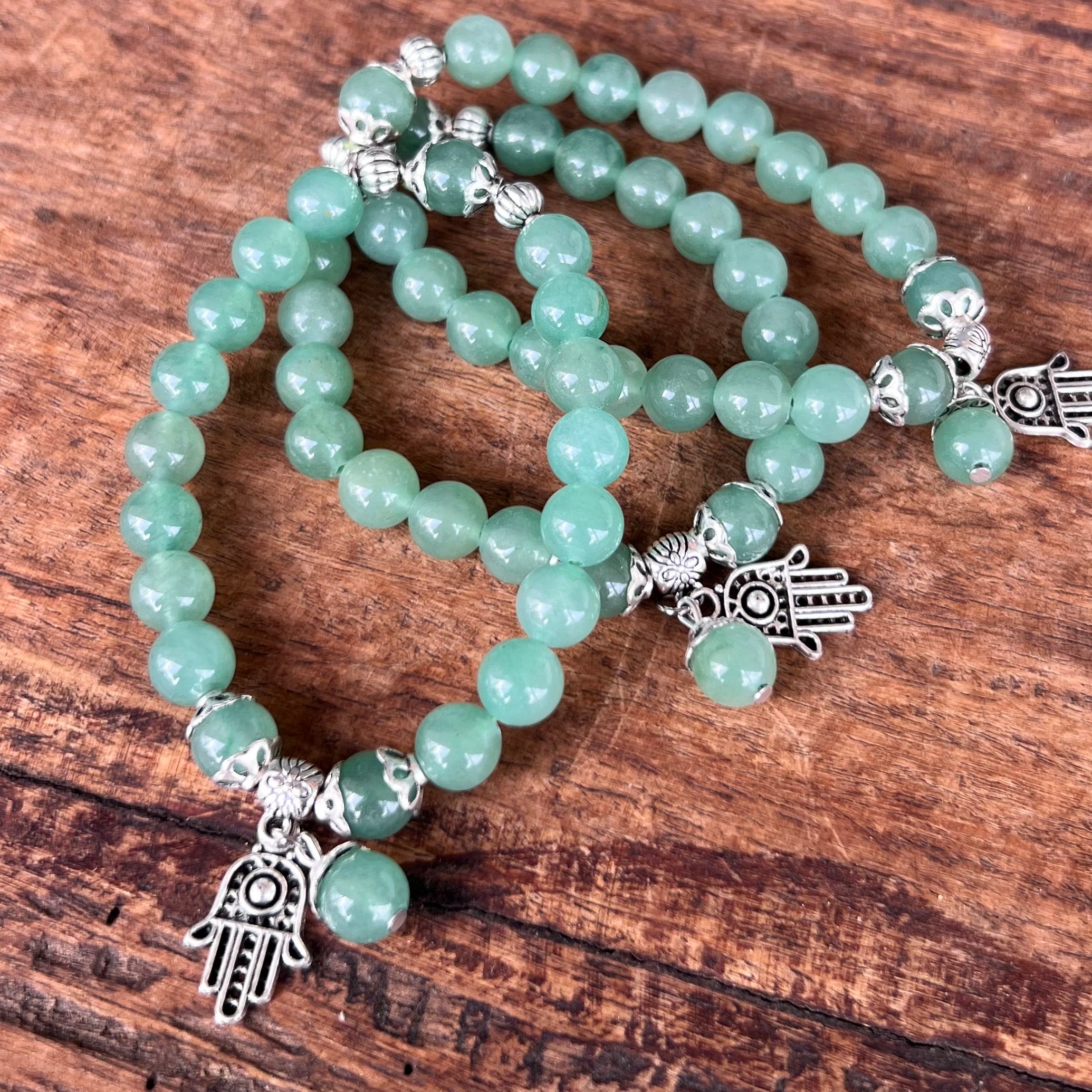 Green Aventurine New Beginnings Bracelet with Hamsa Charm