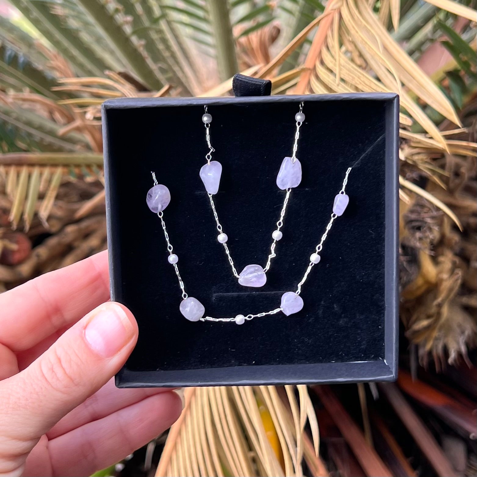 Muse Elegance ~ Rose Quartz and Pearl Set ~ Silver