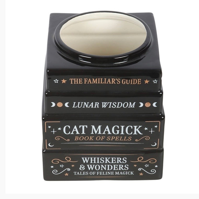 Black Cat Magick Book Stack Flower Vase