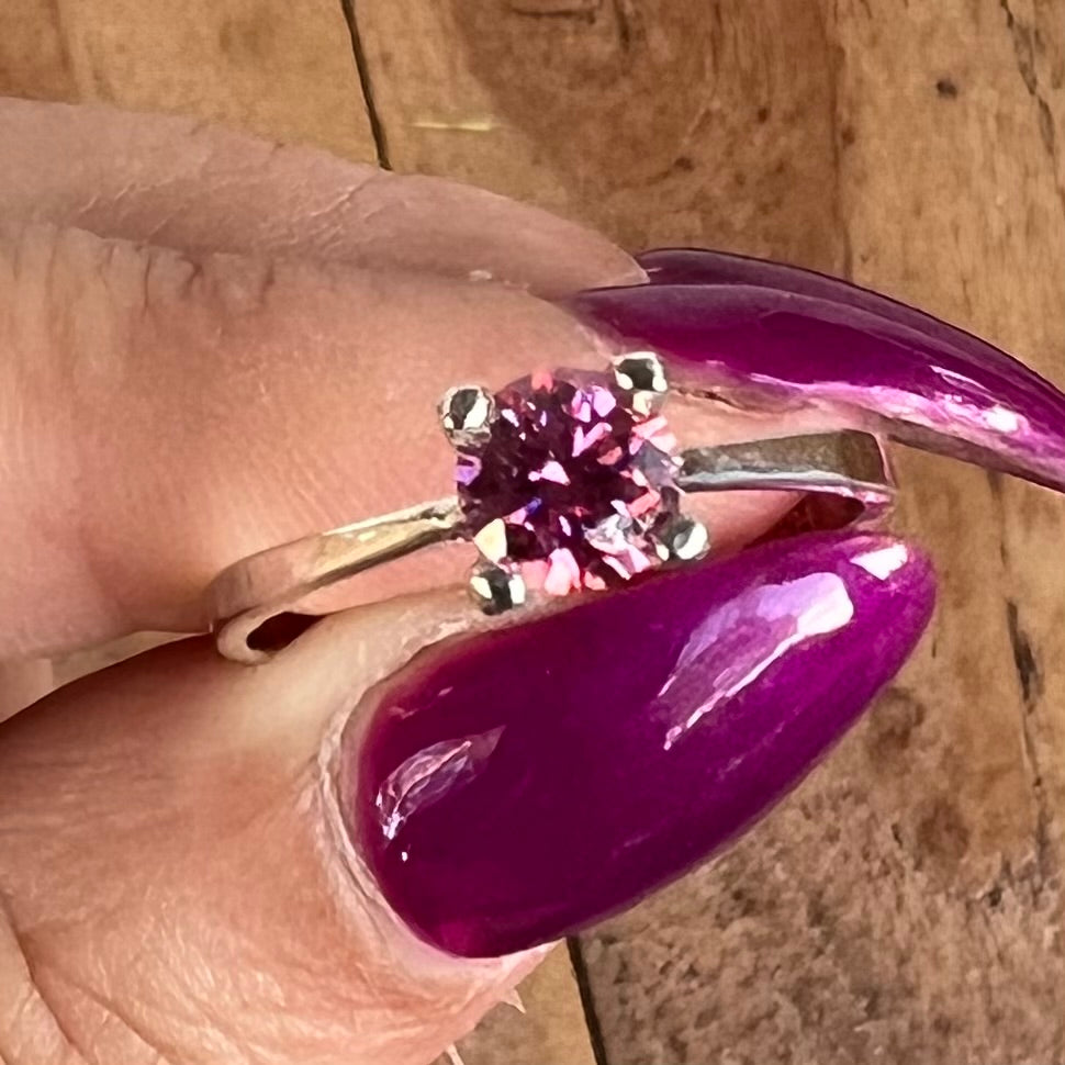 Pink Moissanite Sterling Silver Ring ~ 8