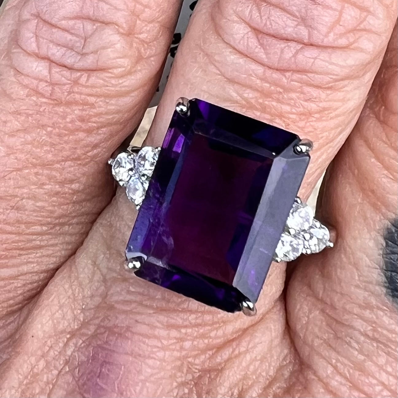 Amethyst & Moissonite Sterling Silver Ring ~ 10