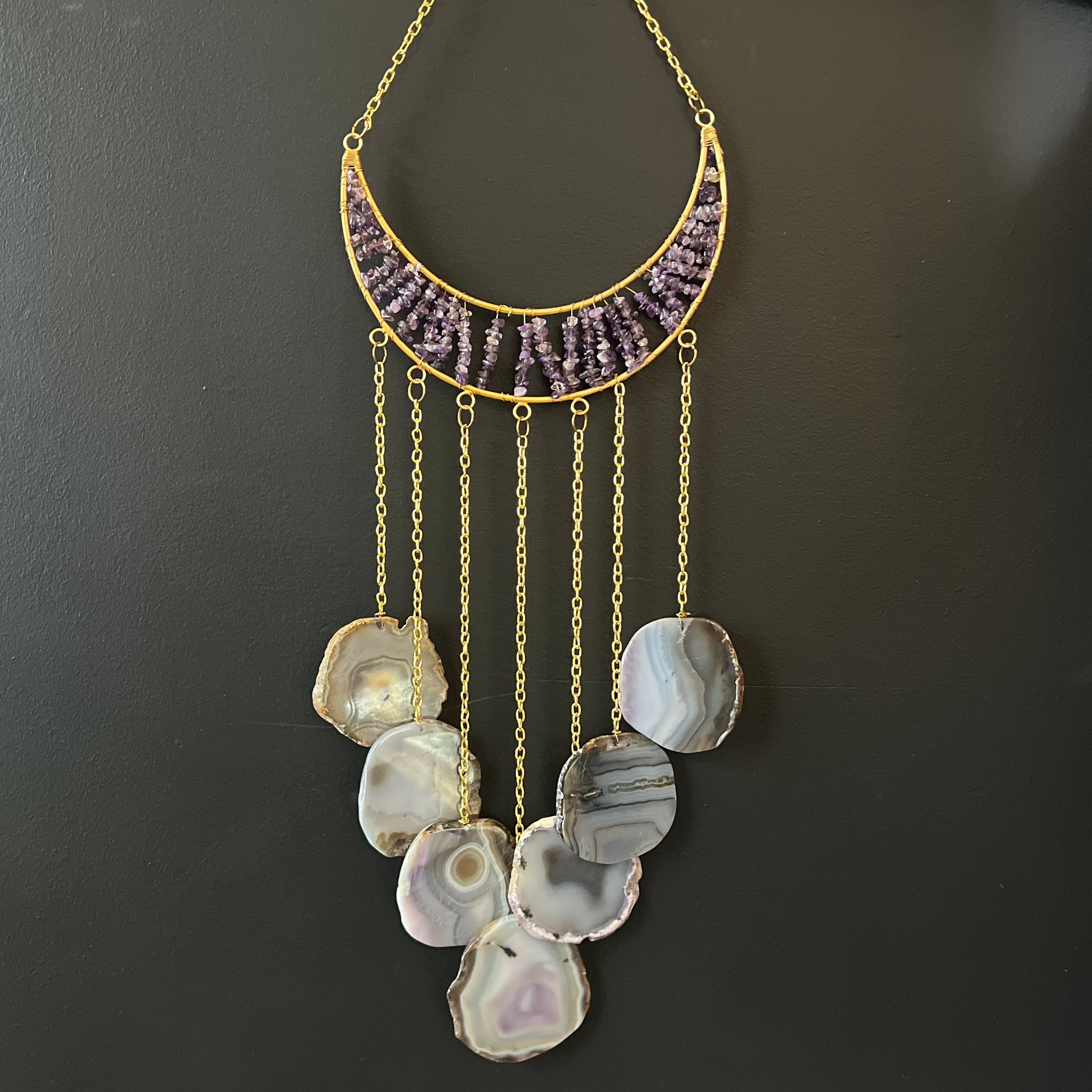 Amethyst ~ Dyed Agate ~ Moon Hanger ~ Gold