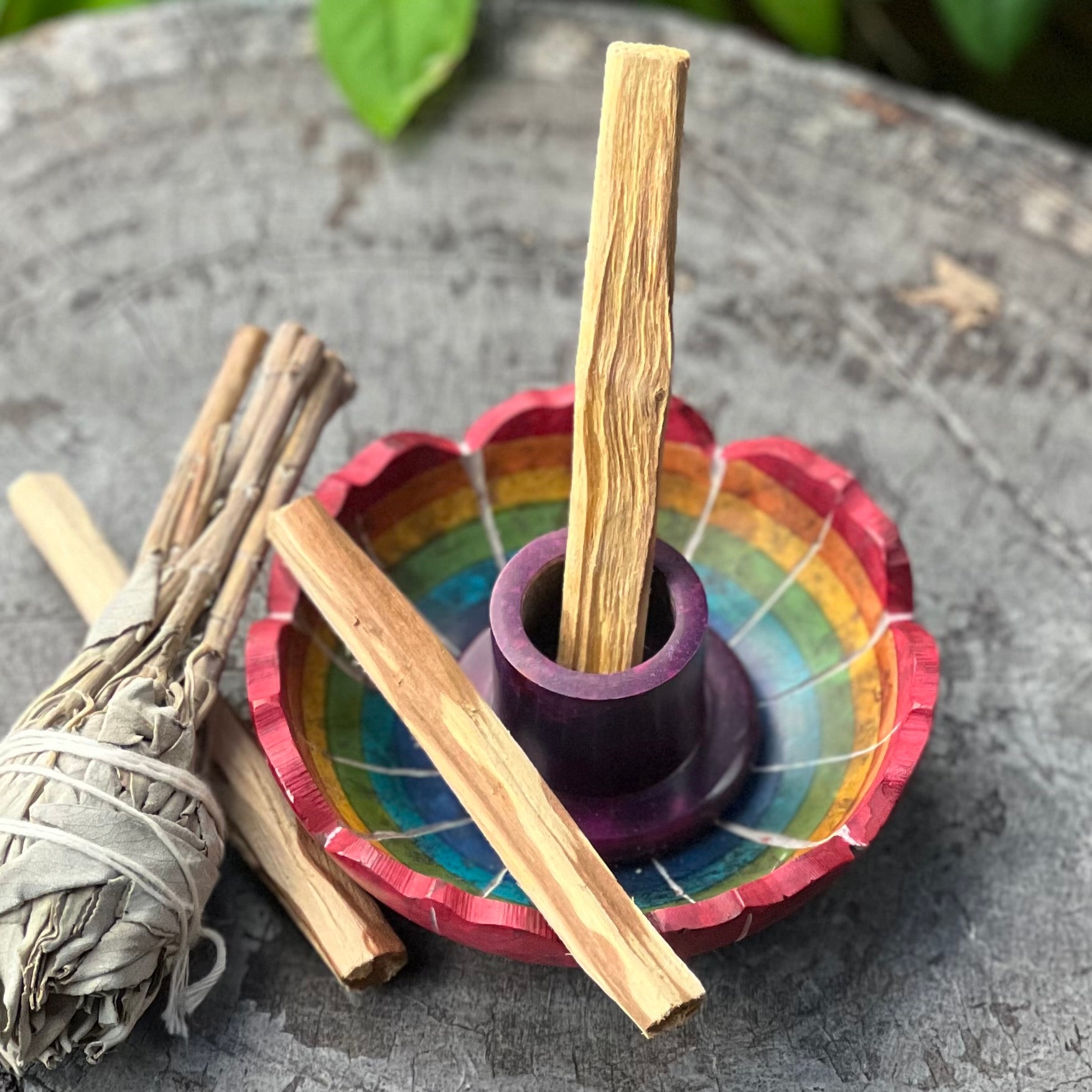 Palo Santo Soapstone Burner ~ Chakra Rainbow