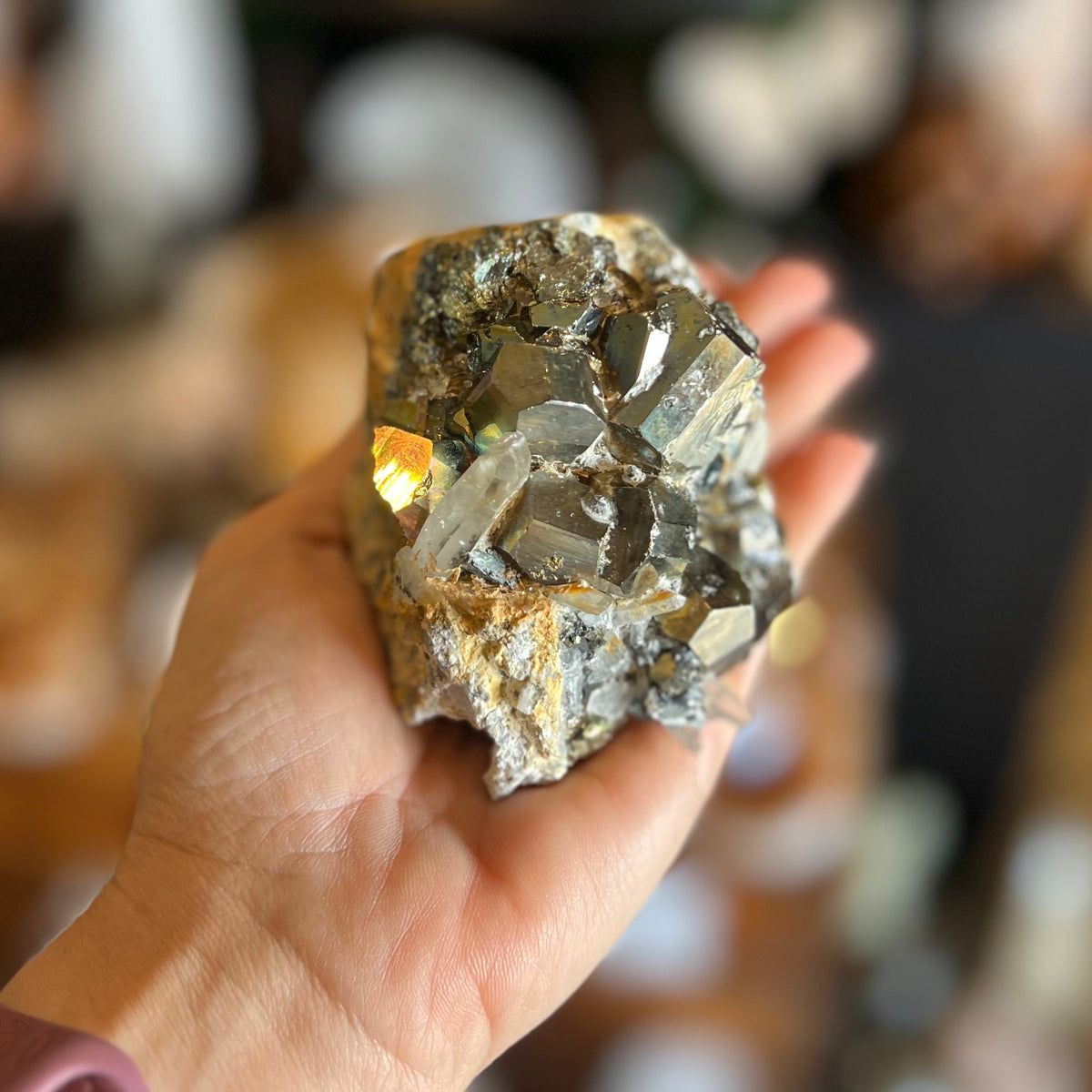 Pyrite and Clear Quartz on the Matrix