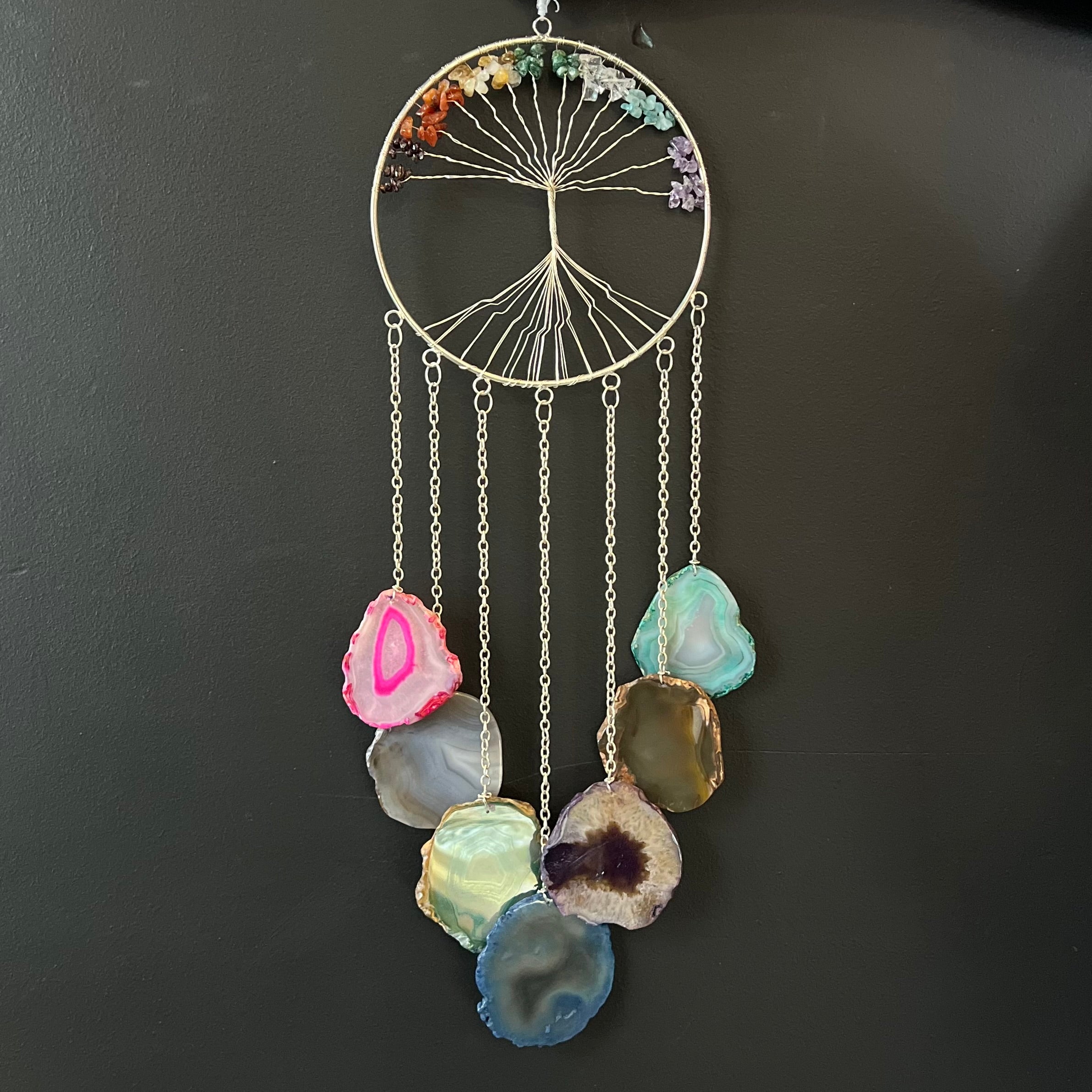 Chakra ~ Dyed Agate ~ Tree Of Life Hanger ~ Silver