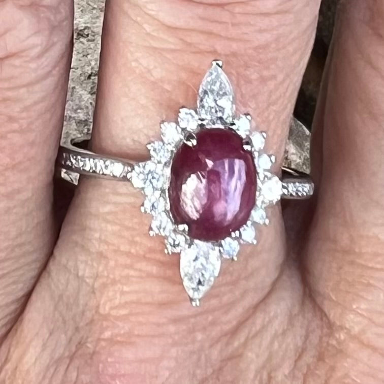 Star Ruby & Moissonite Sterling Silver Ring ~ Size 9.5