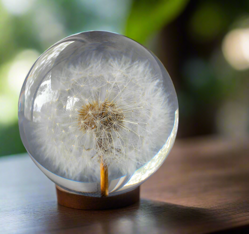 Dandelion Everlasting Flower Sphere with Free Stand