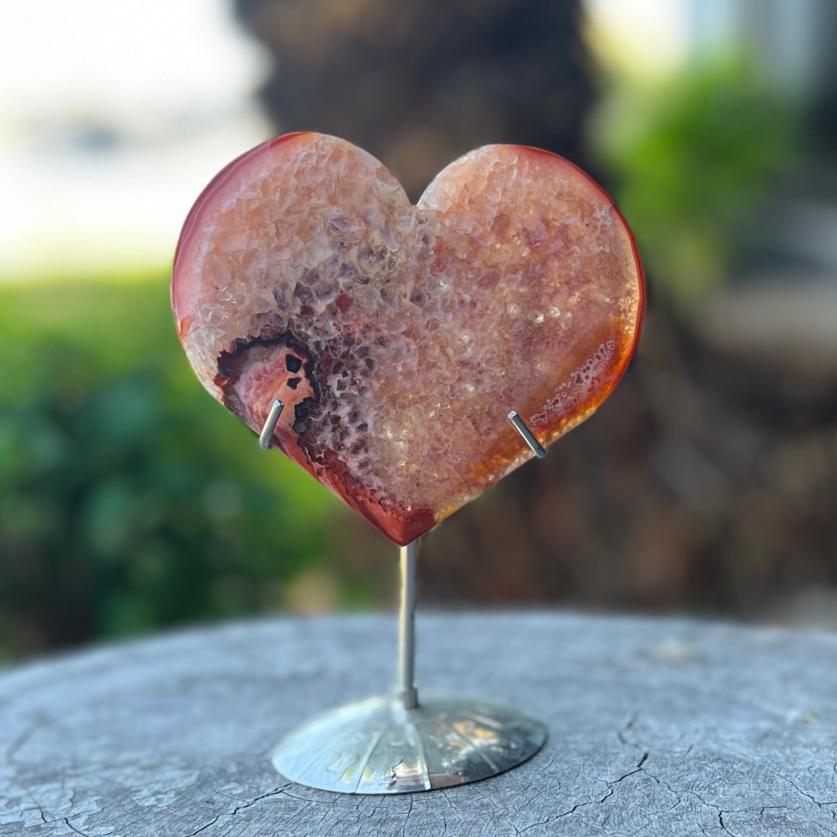 Carnelian Geode Heart on Stand