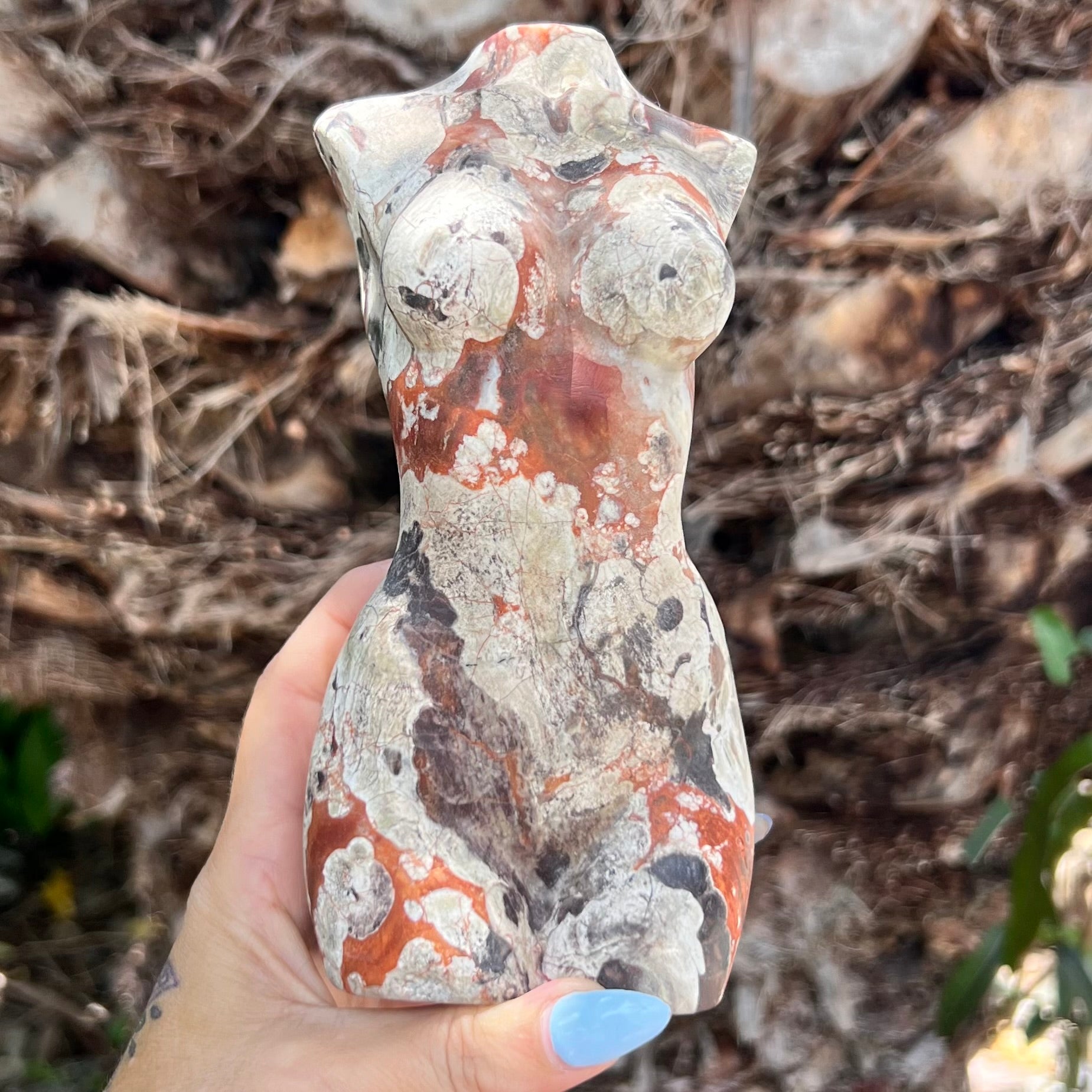 Be Brave ~ Natural Leopard Skin Jasper Lady Carving