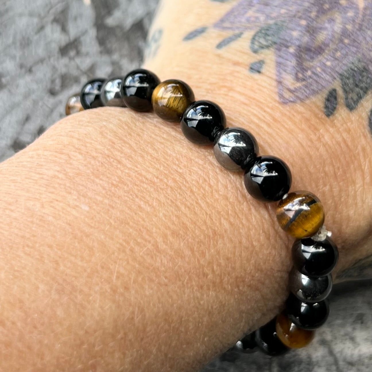 Hematite, Obsidian & Tiger Eye ~ Triple Protection Bracelet