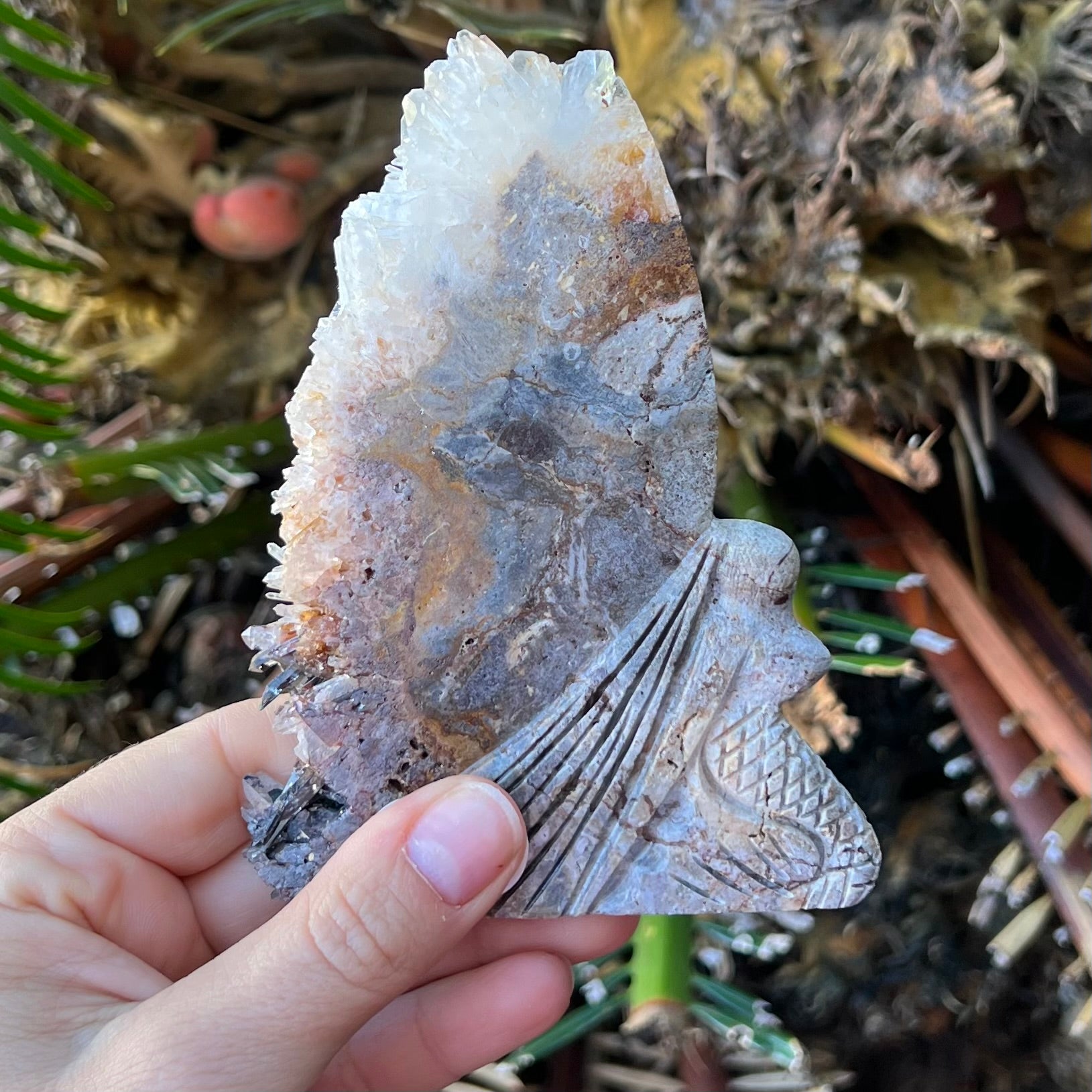 SALE ~ Clear Quartz Mermaid Butterly Carving