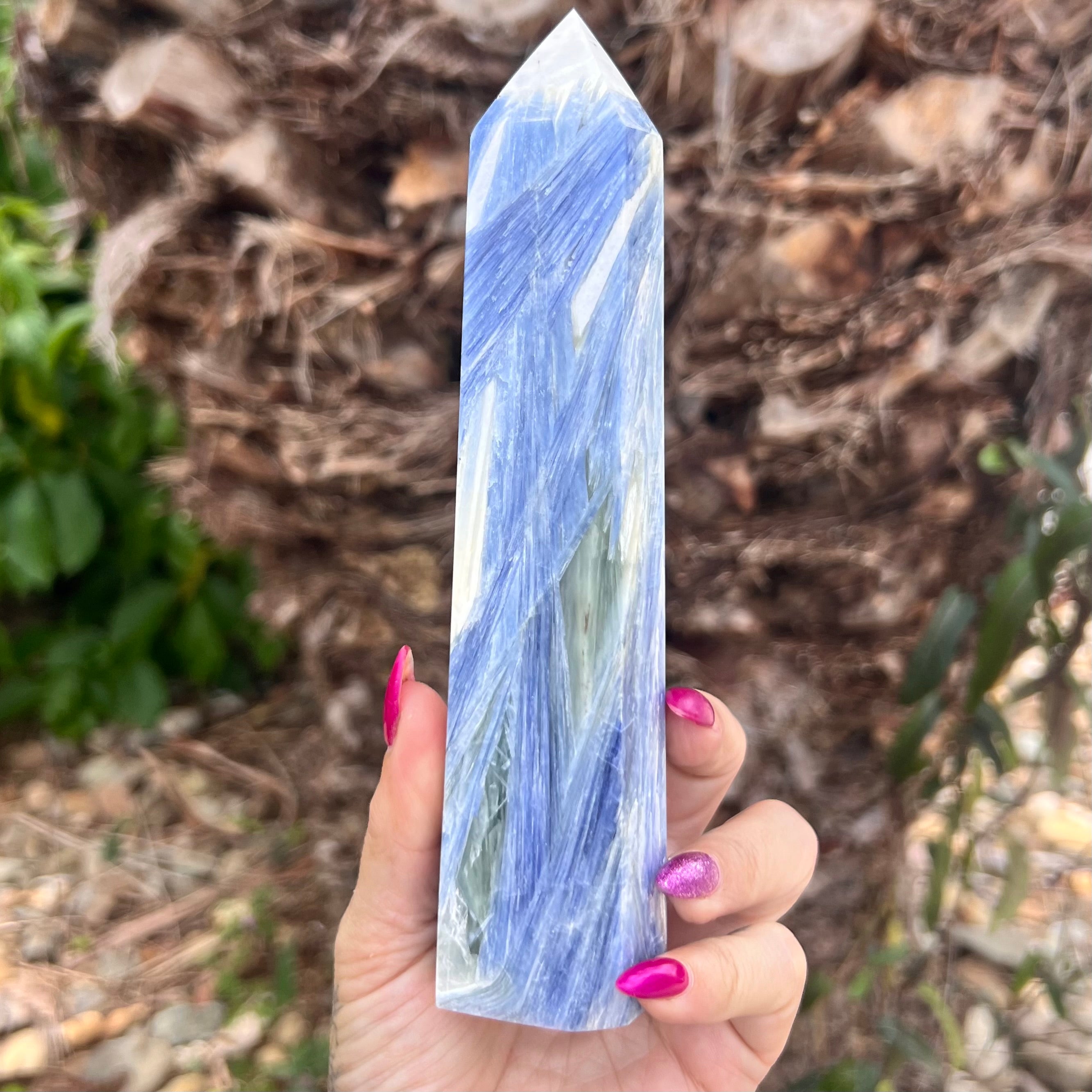 Blue Kyanite Tower with green inclusions