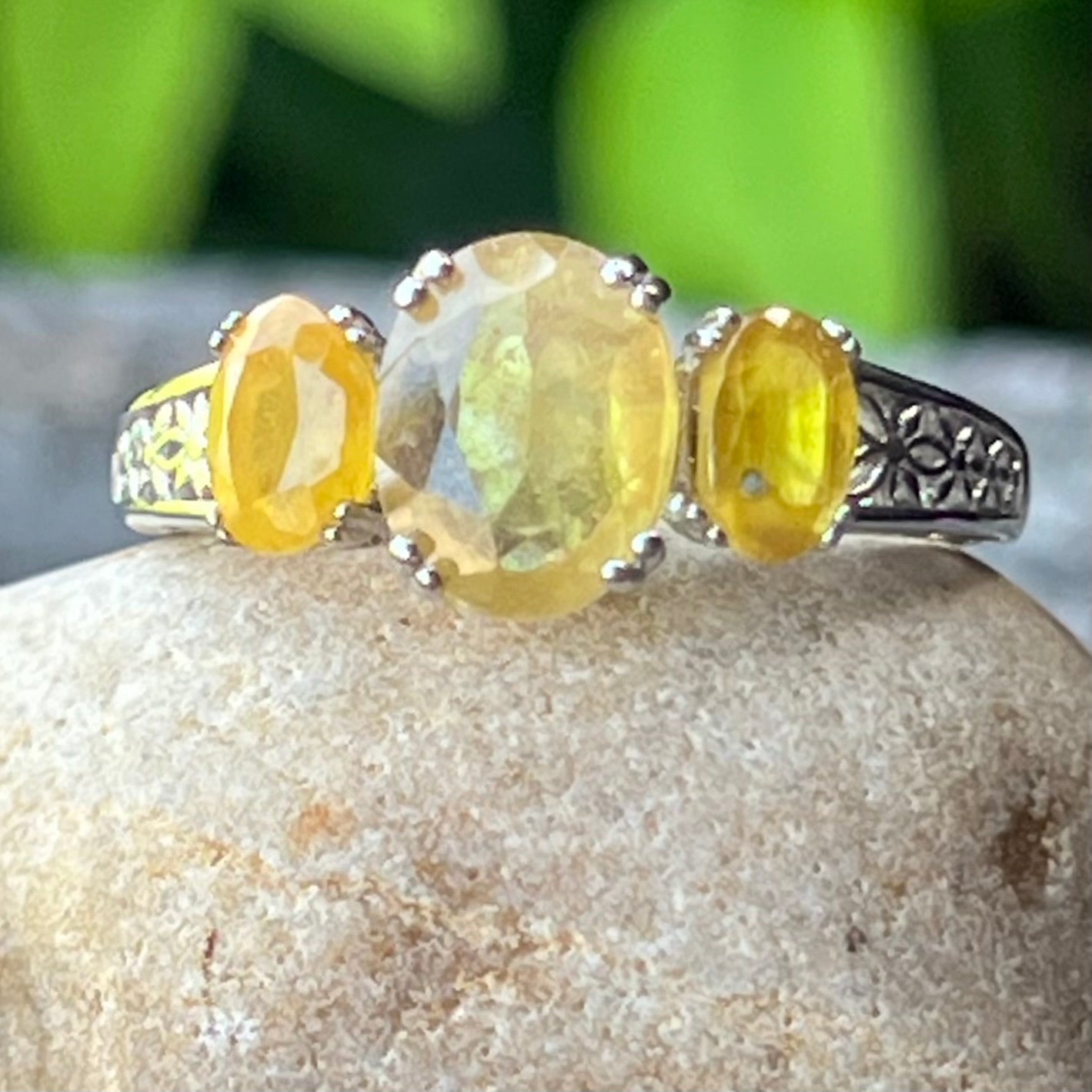 Yellow Sapphire Sterling Silver Ring ~ 9.5