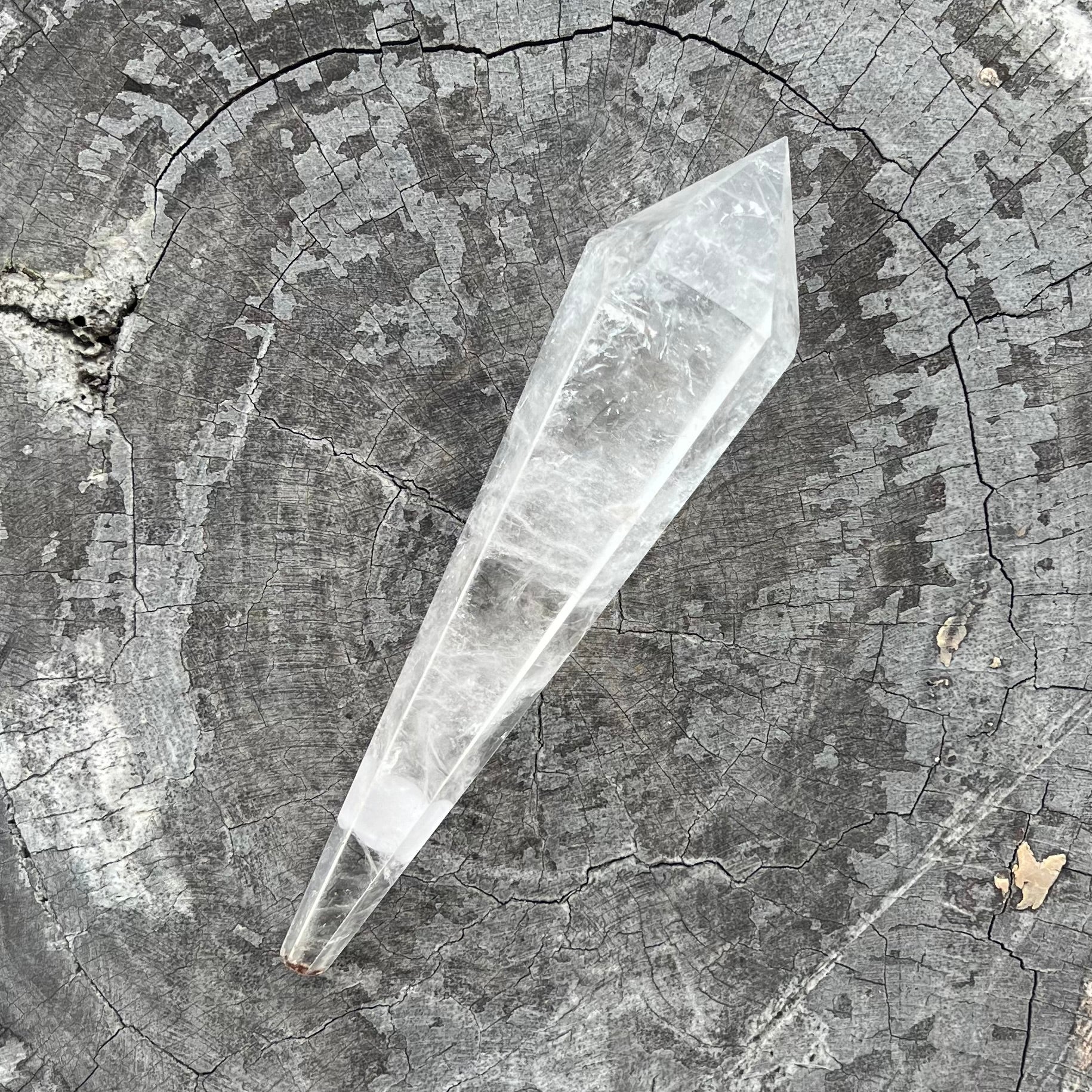 Clear Quartz Generator Wand on Stand