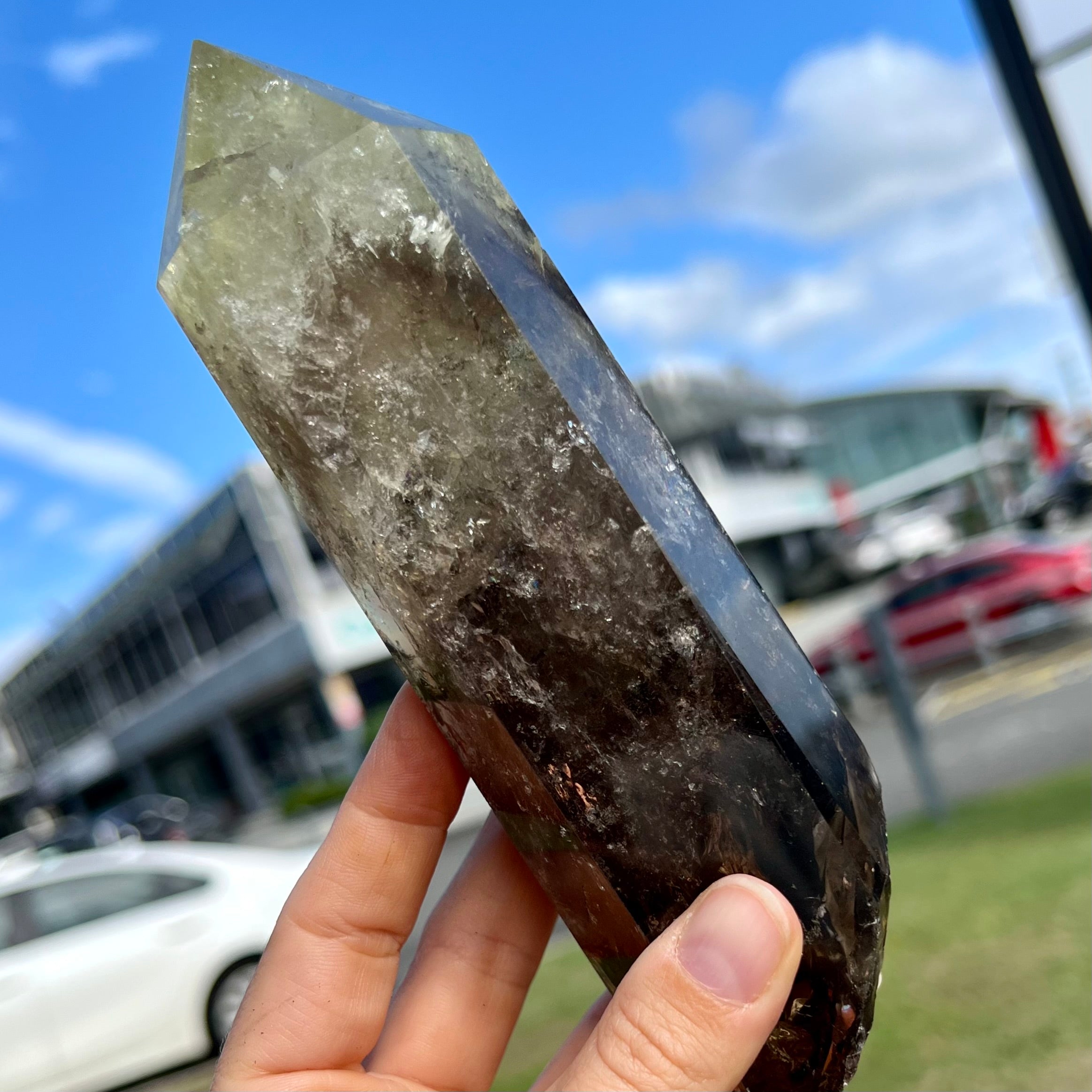 Smokey Citine Quartz Point on stand