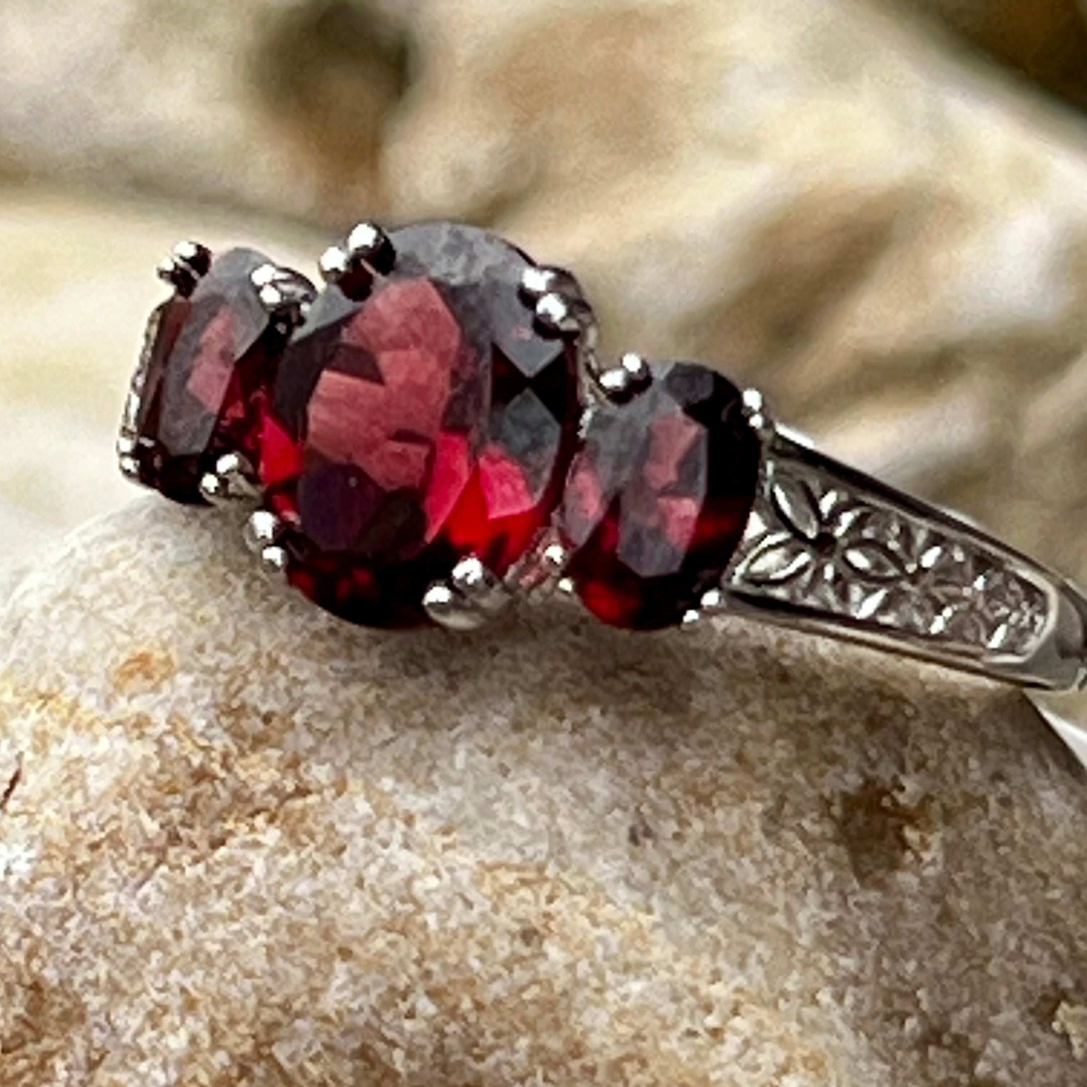 Garnet ~ Sterling Silver Ring ~ size 9