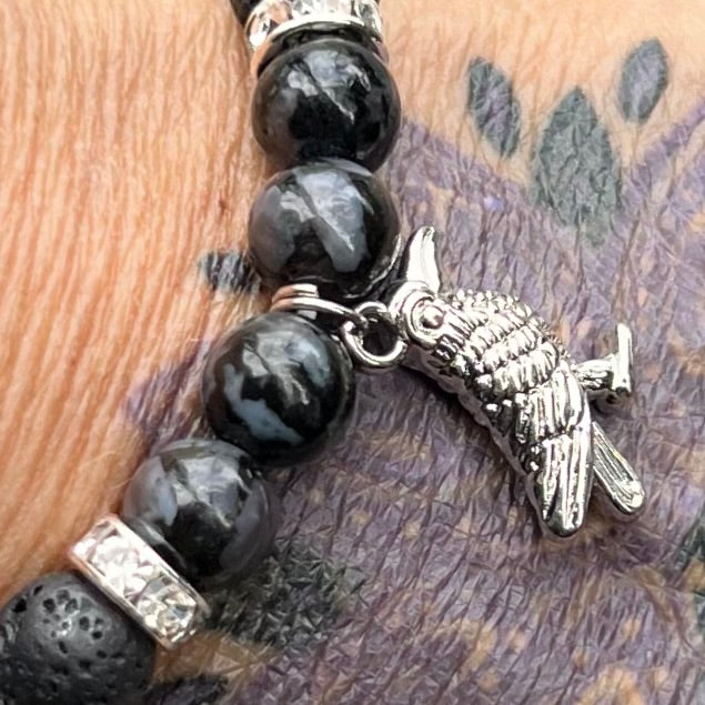 Black Obsidian ~ Raven  Charm Bracelet