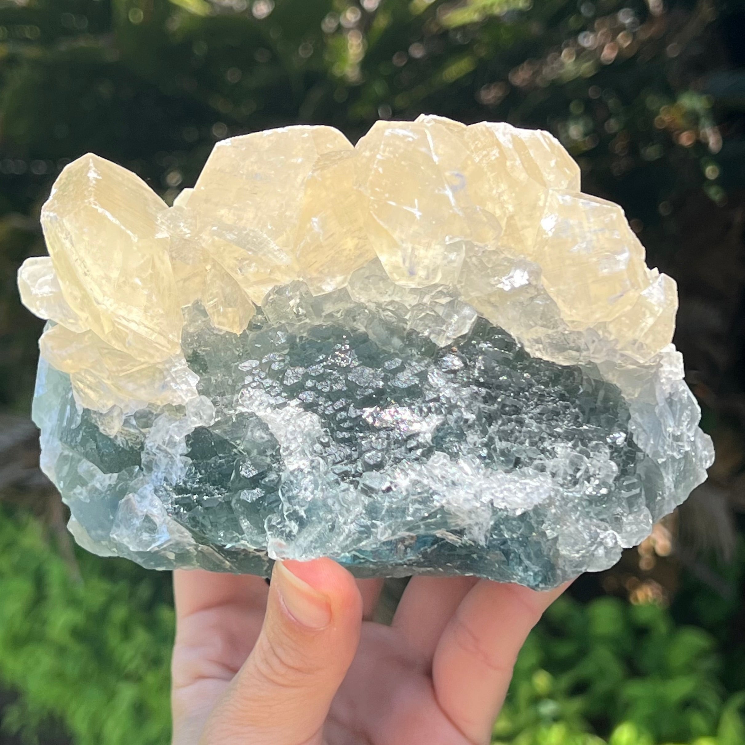 Natural Green Fluorite with Calcite