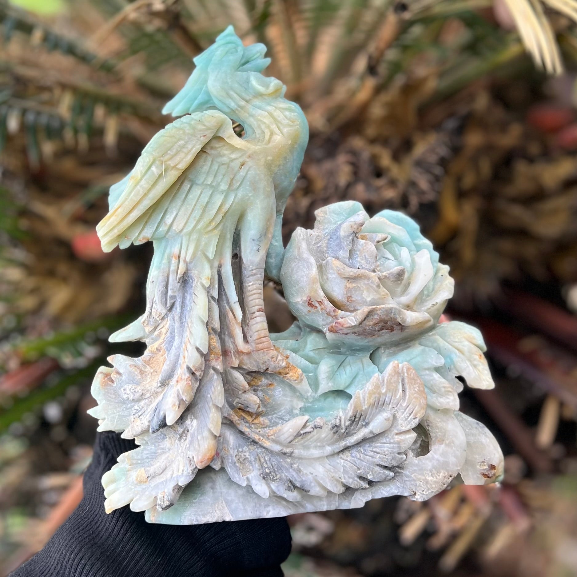 Amazonite Phoenix & Rose Carving