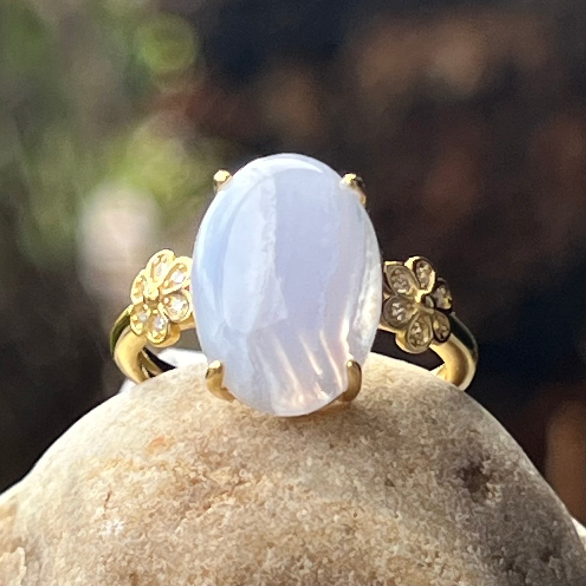 Blue Lace Agate ~ Gold Plated Ring - size 6