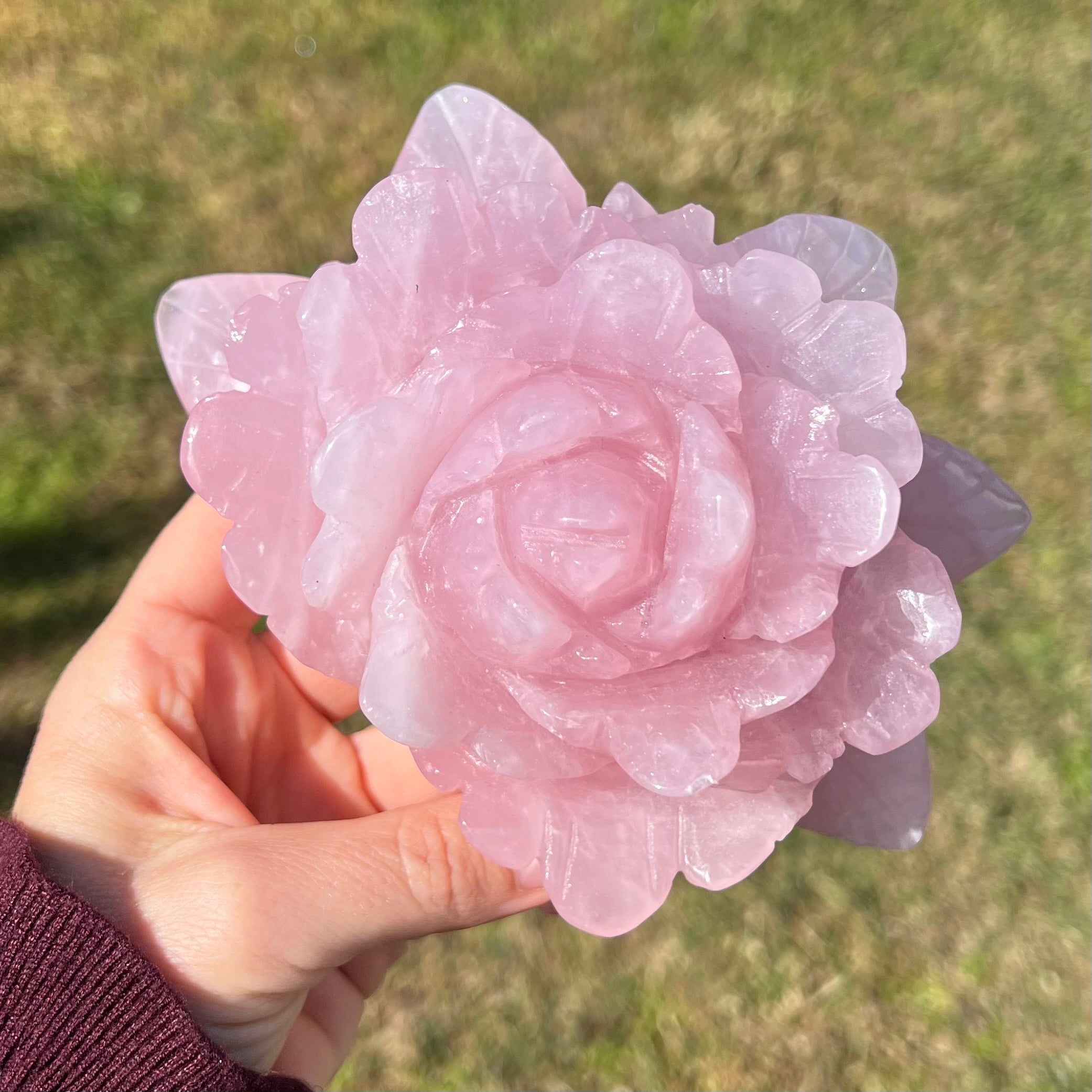 Rose Quartz Rose Carving - Large