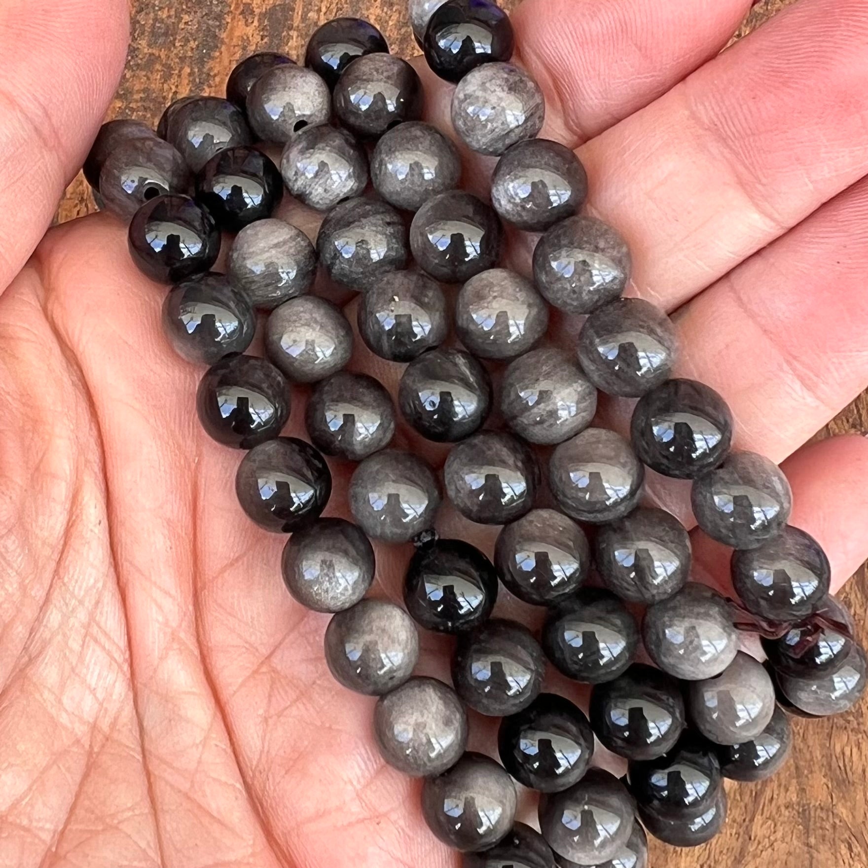 Black Obsidian Silver Sheen Beaded Bracelet