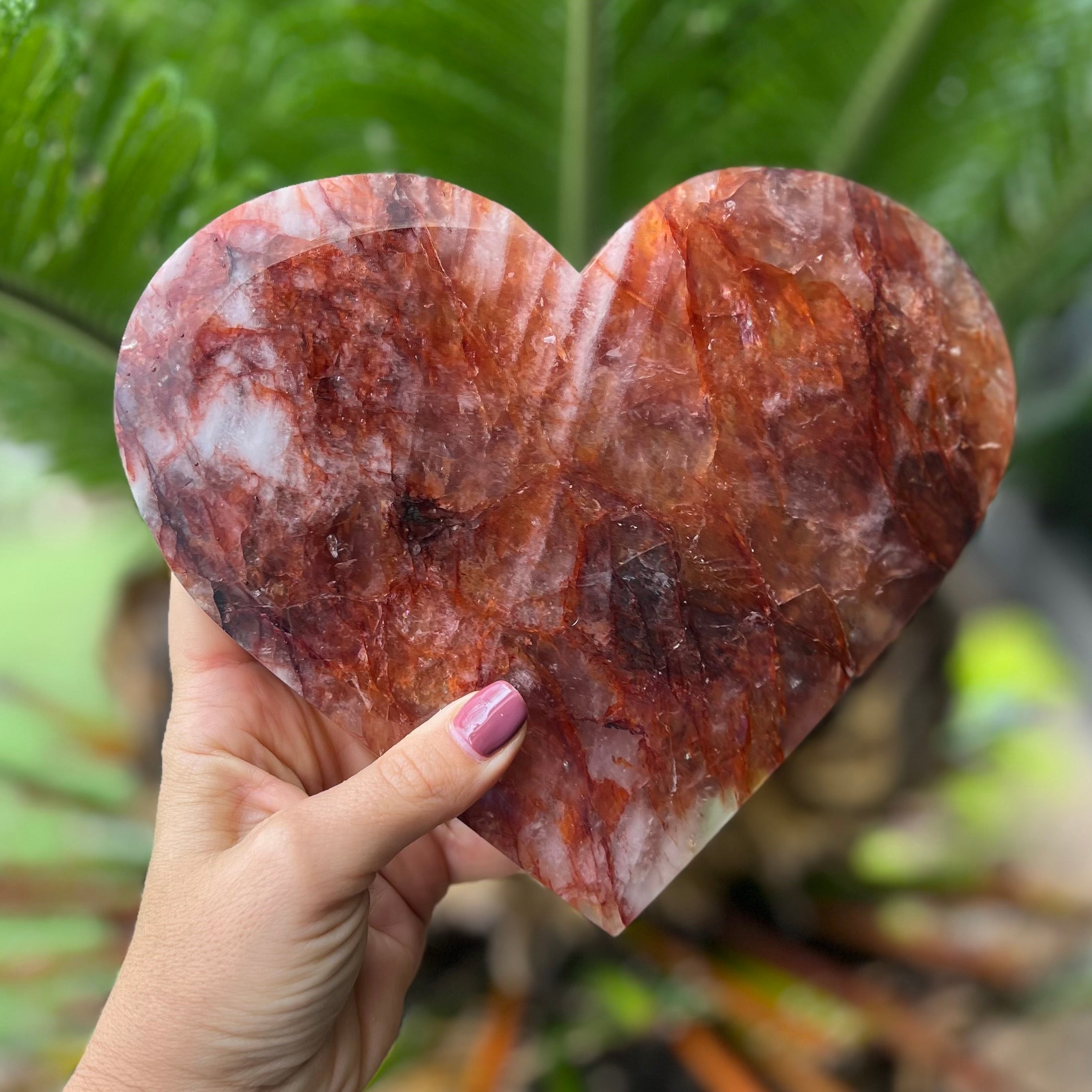Large Fire Quartz Heart ~ on stand