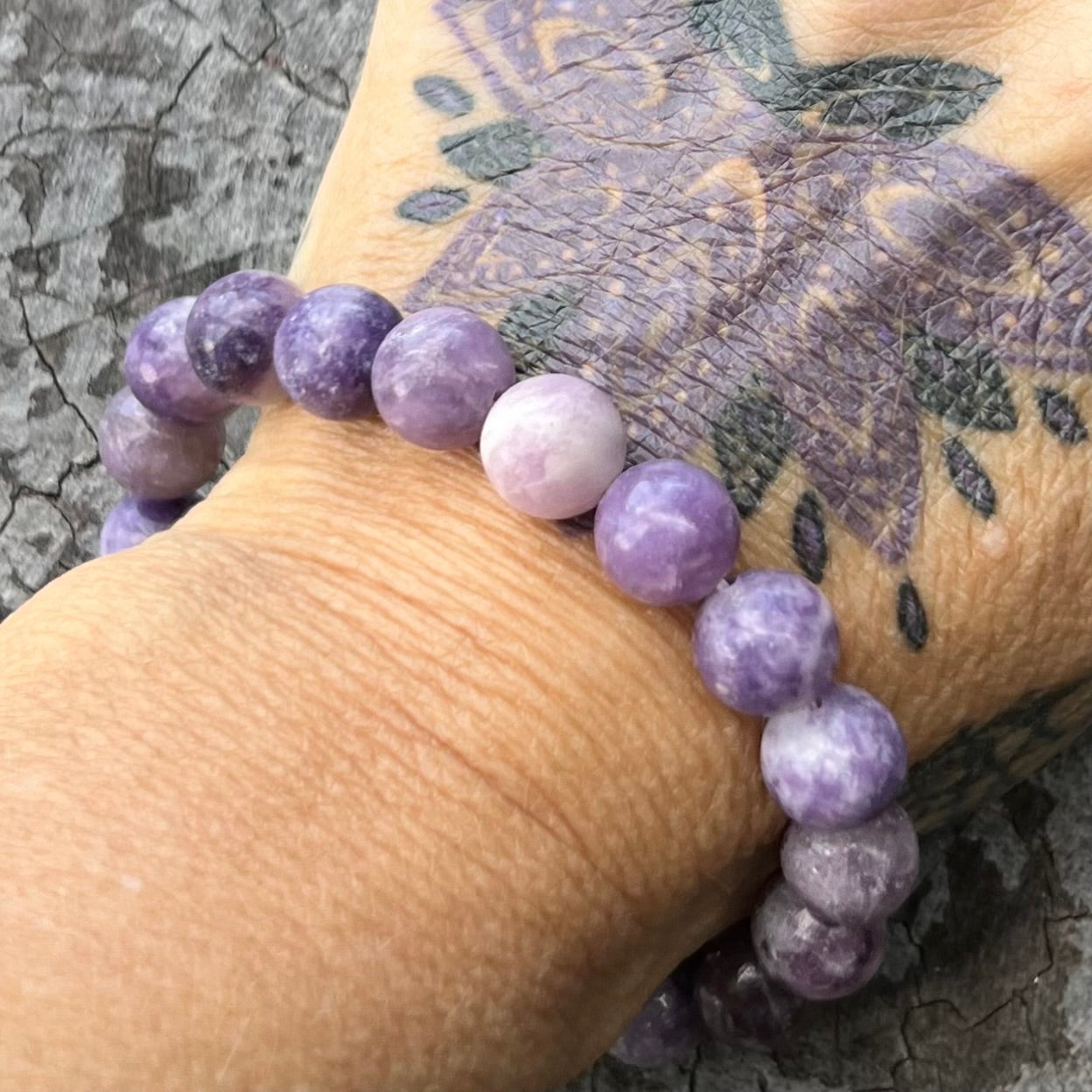 Lepidolite Beaded Bracelet ~ Large Fit