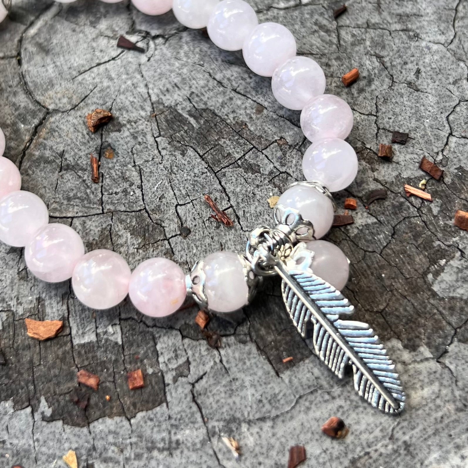 Rose Quartz Unconditional Love Bracelet with Feather Charm