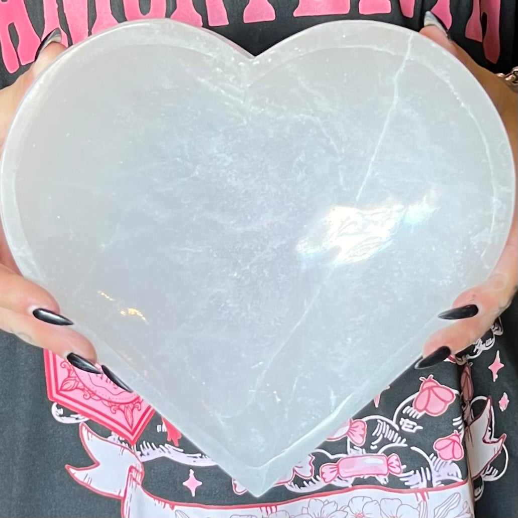 Selenite Cleansing & Charging Heart Bowl ~ Extra Large