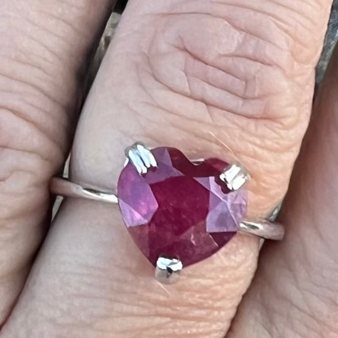 Heart Ruby Sterling Silver Ring ~ 7